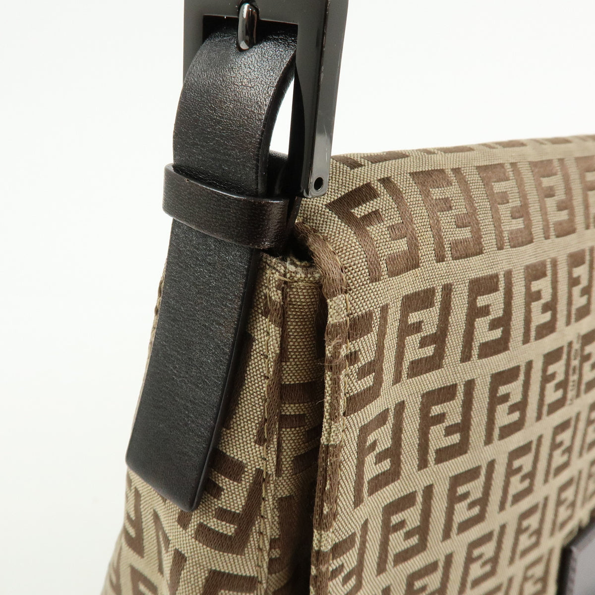 FENDI Mamma Baguette Zucchino Canvas Leather Shoulder Bag 8BR001