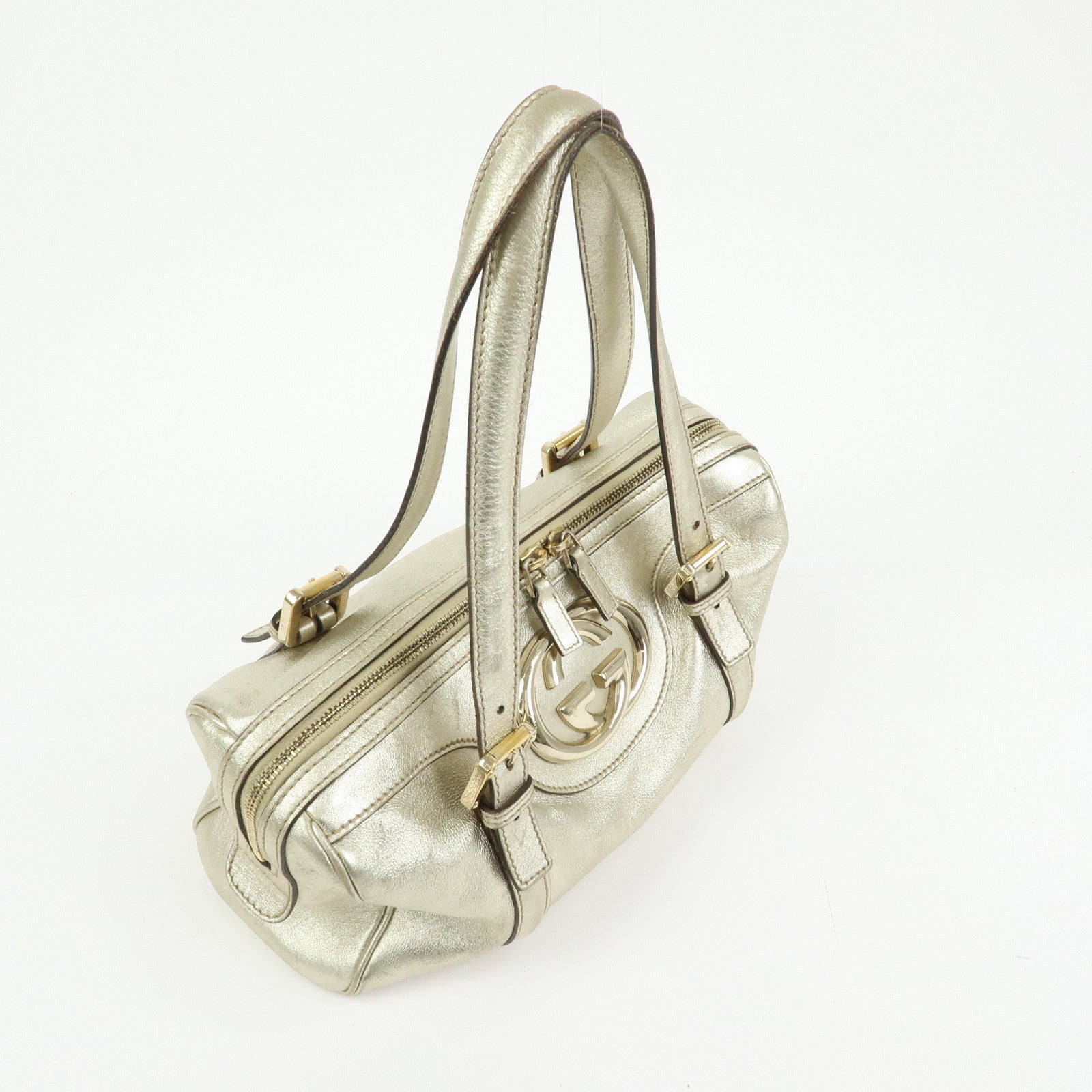 GUCCI Interlocking G Leather Mini Boston Bag Champagne Gold 170009