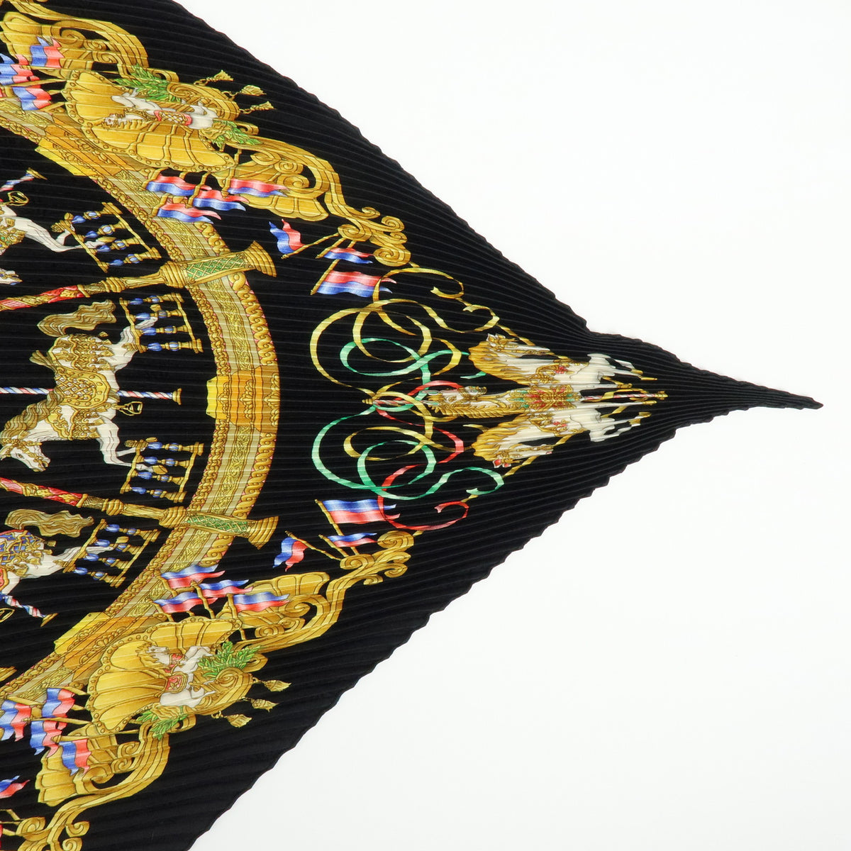 HERMES Pleated Carre 90 Silk 100% Luna Park Black Multicolor