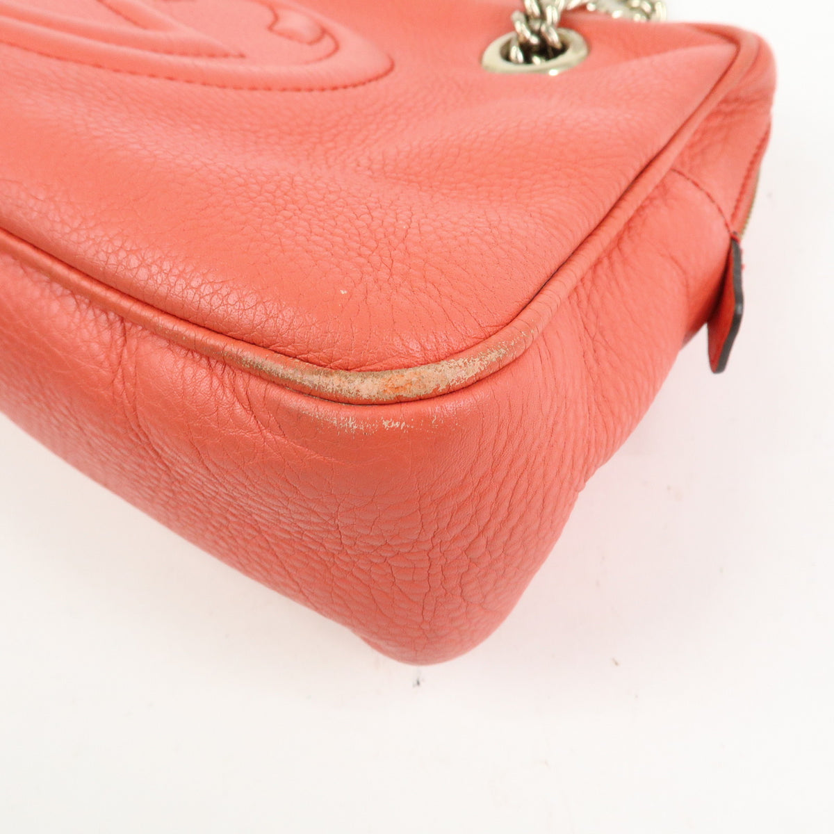 GUCCI SOHO Interlocking G Leather Chain Shoulder Bag Coral 308983