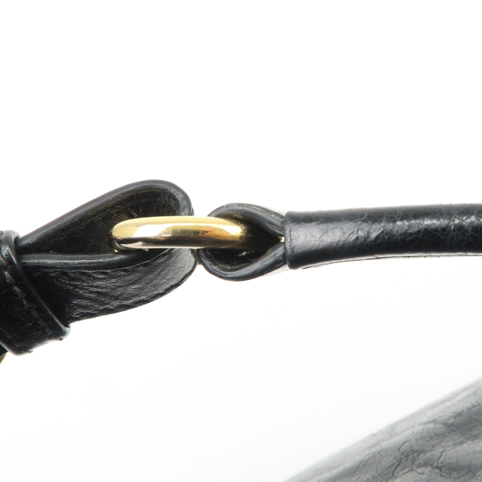 PRADA Logo Leather Shoulder Bag Hand Bag Gold Hardware Black Used