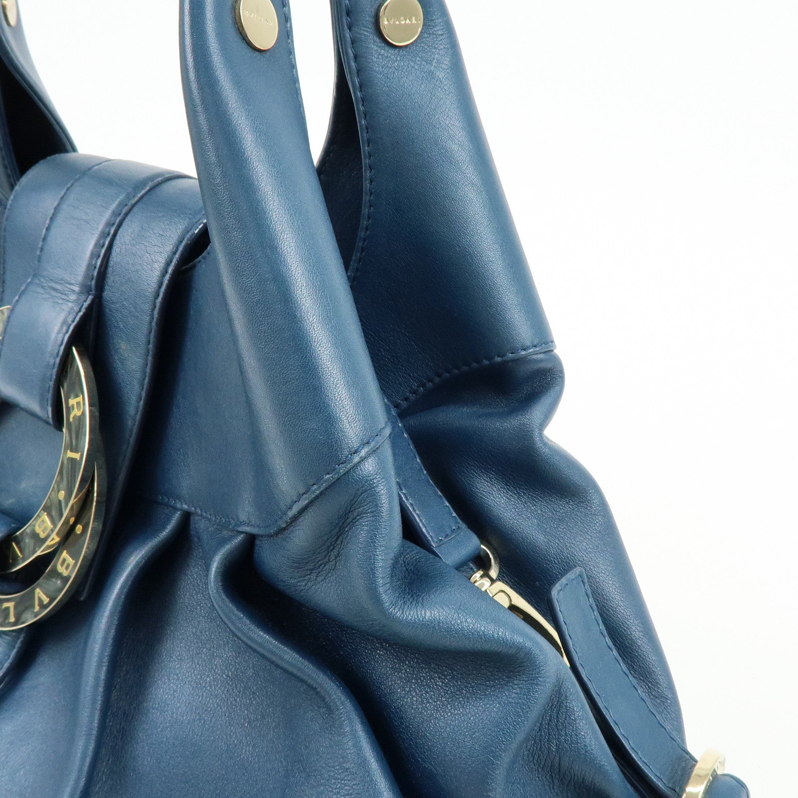 BVLGARI Chandra Leather Shoulder Bag Double Circle Ring Turquoise Blue