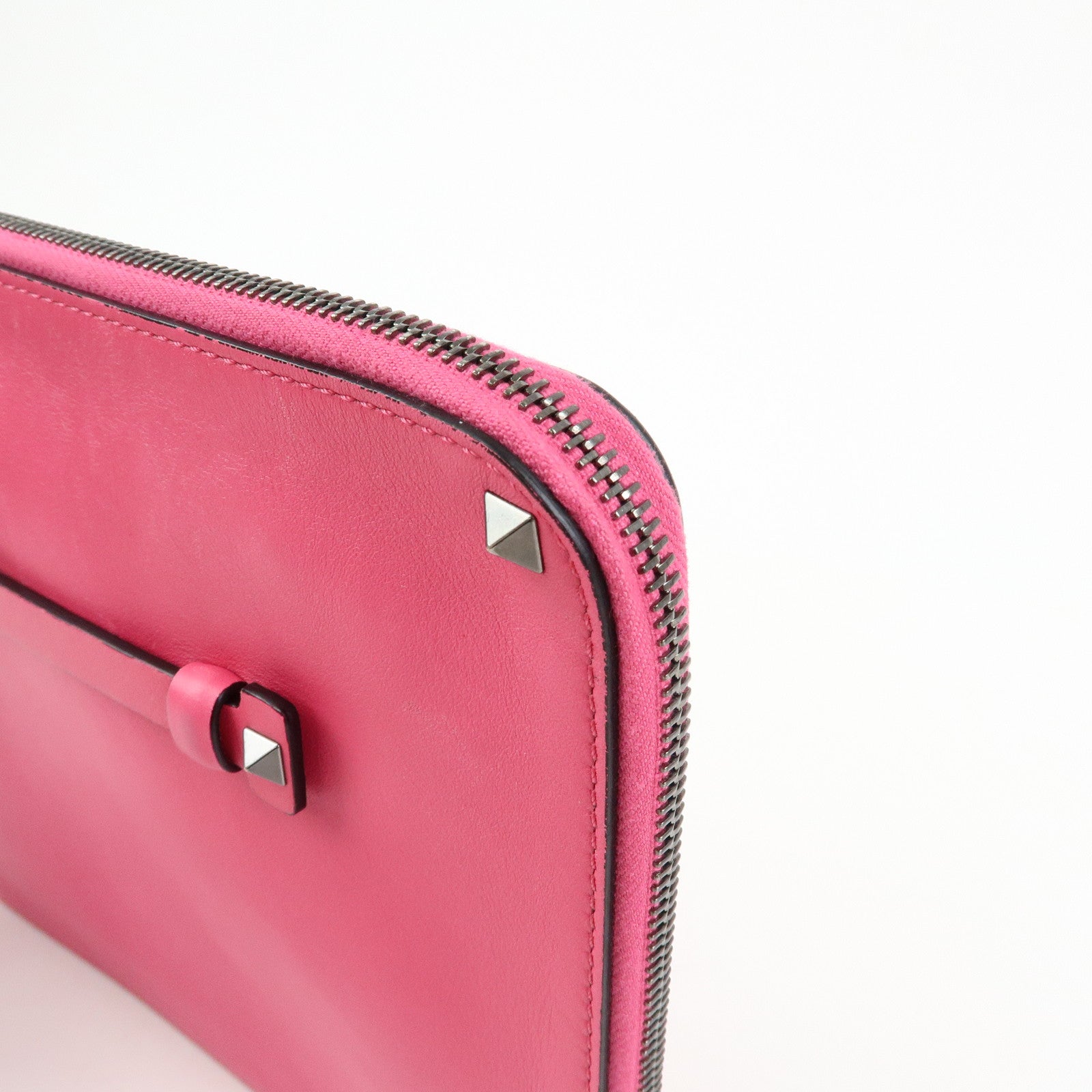 VALENTINO ROCKSTUD Leather Clutch Bag Pouch Pink