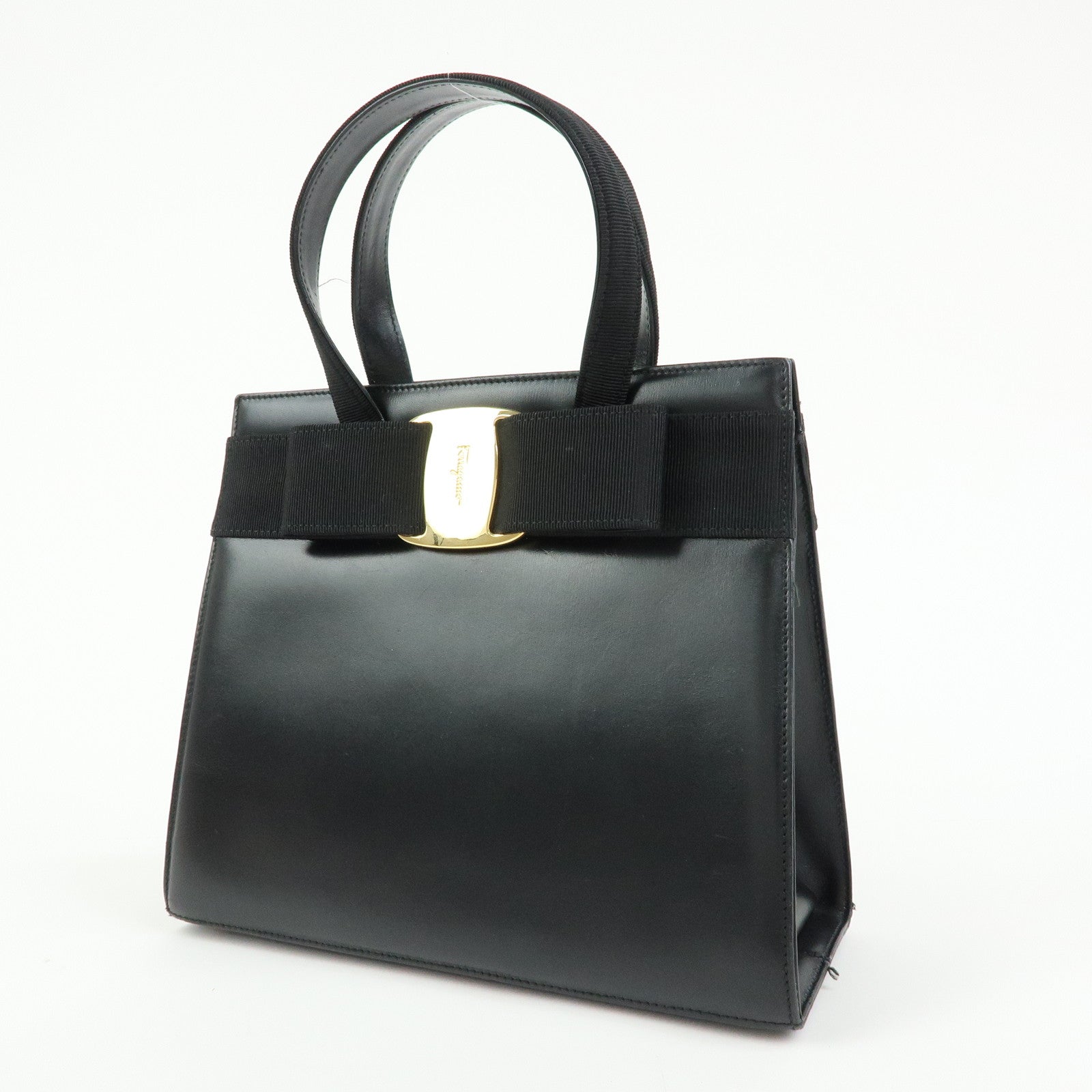 Ferragamo Vara Ribbon Leather 2Way Bag Hand Bag Black