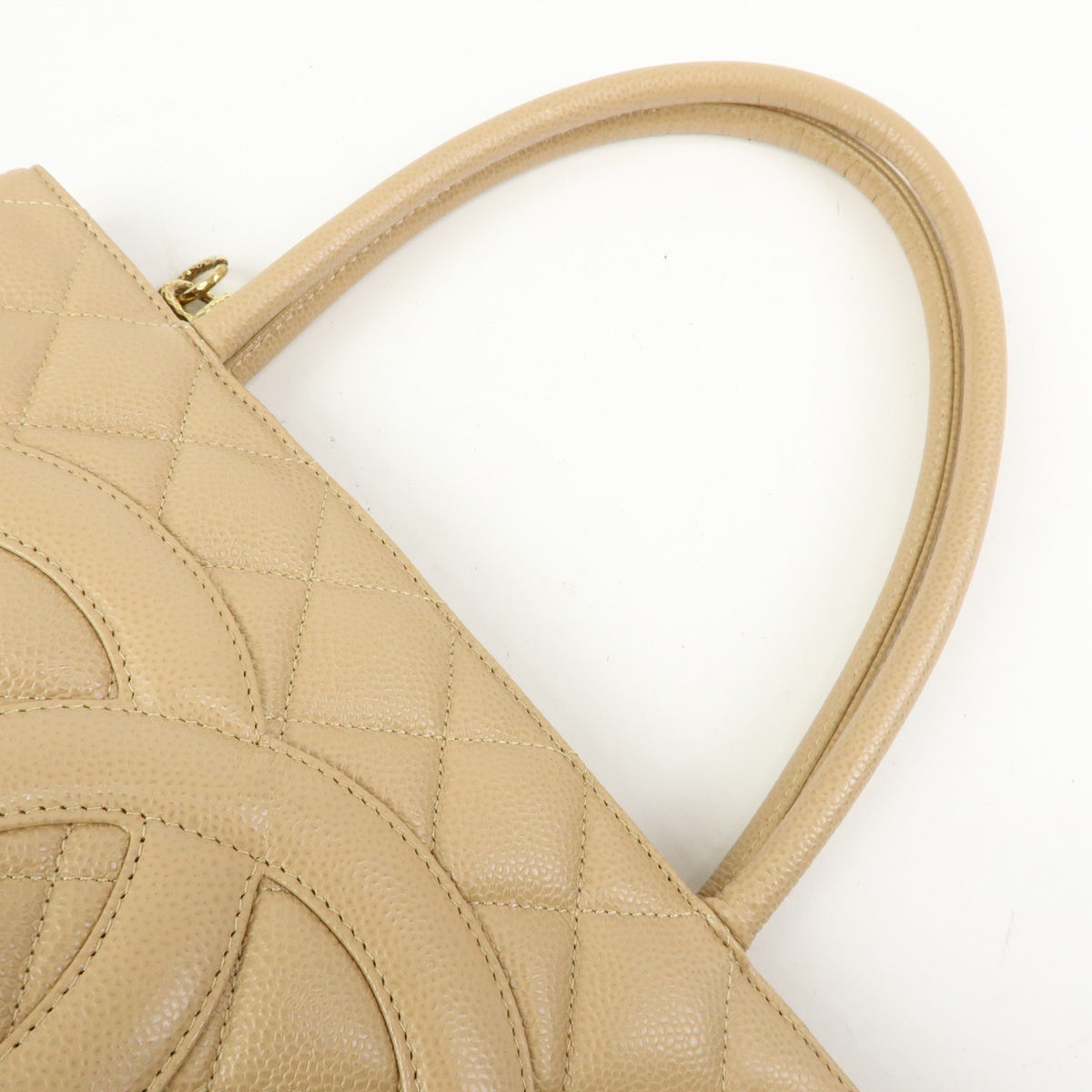 CHANEL Matelasse COCO Mark Caviarskin Medallion Tote Bag Beige A01804