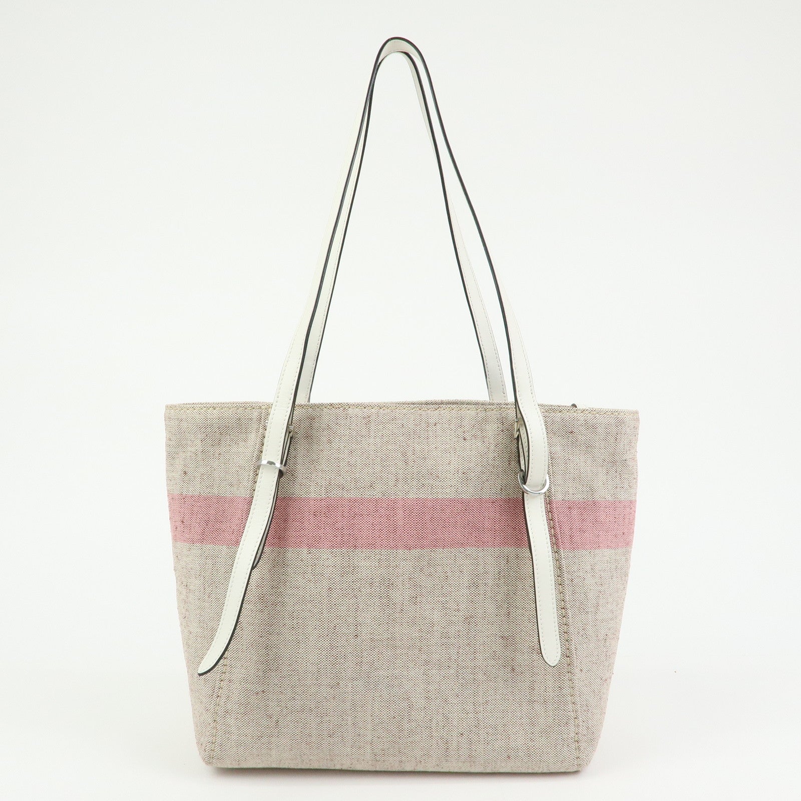 PRADA Logo Canvas Leather Tote Bag Shoulder Bag Natural Pink