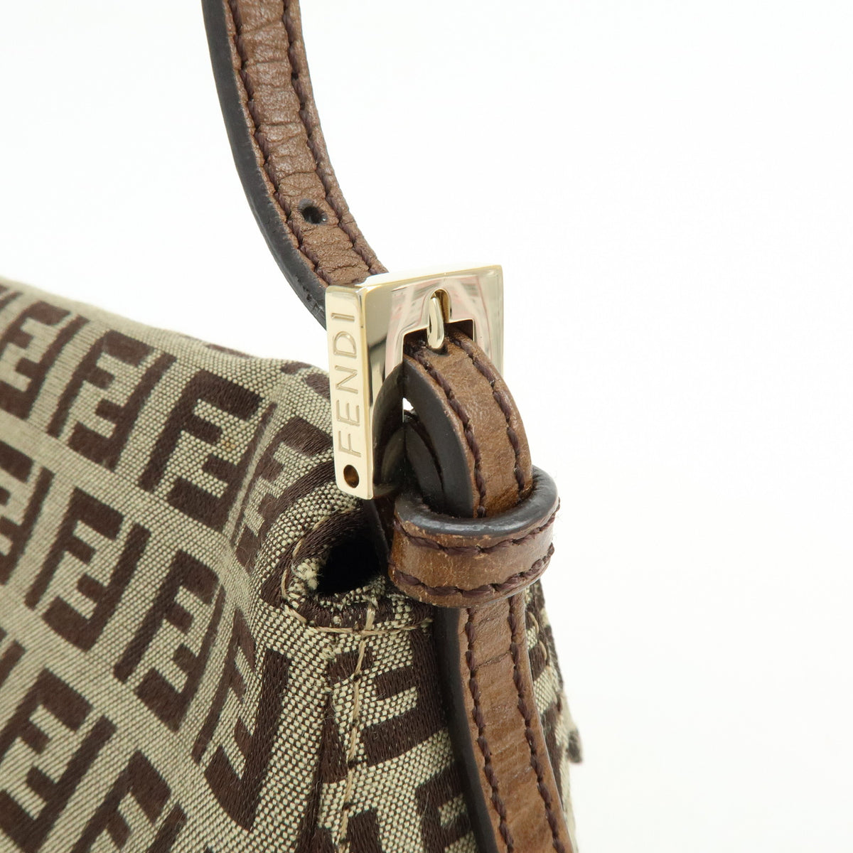 FENDI Mini Mamma Baguette Zucchino Canvas Leather Shoulder Bag 8BR180