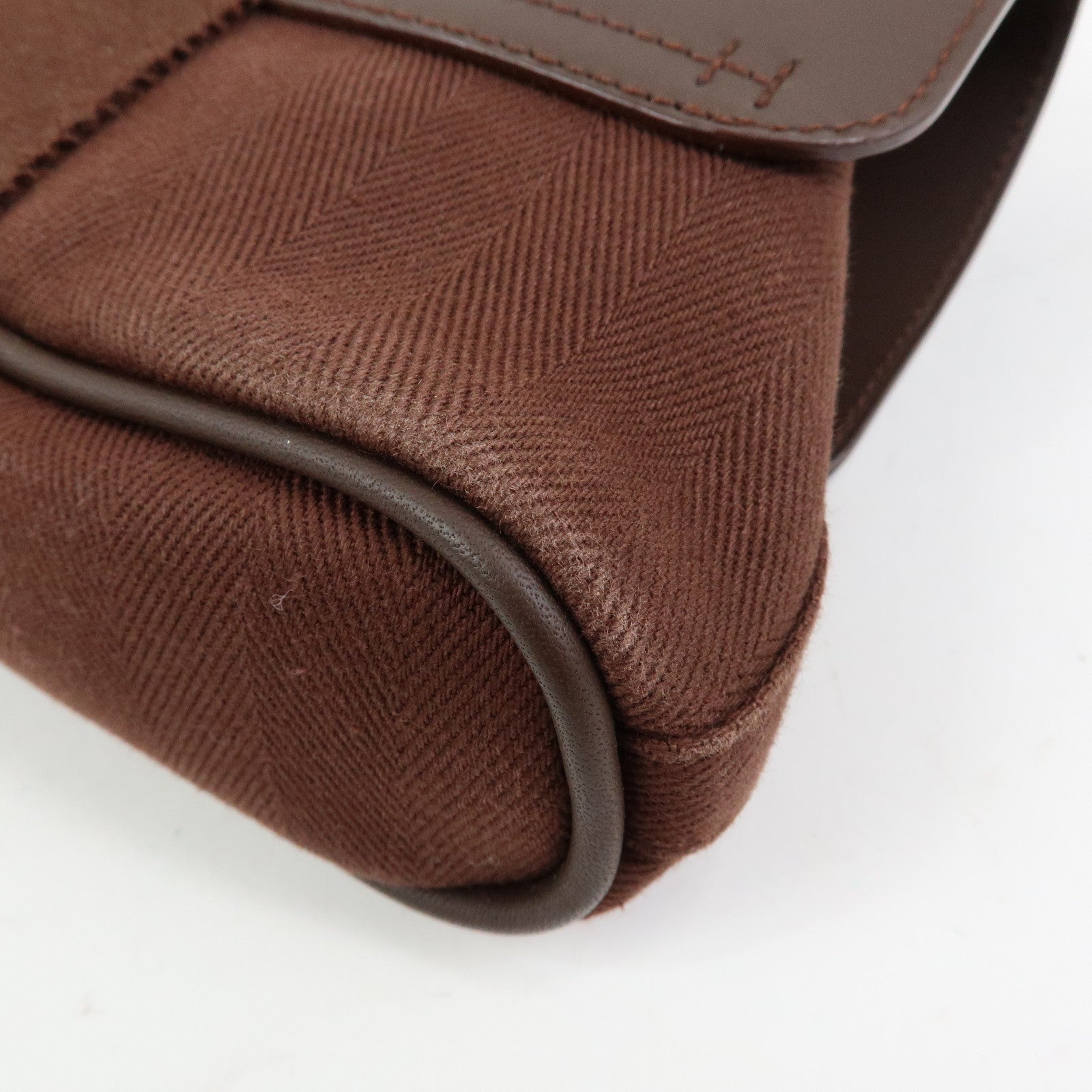 HERMES Toile Chevron Valparaiso Long PM Hand Bag Brown