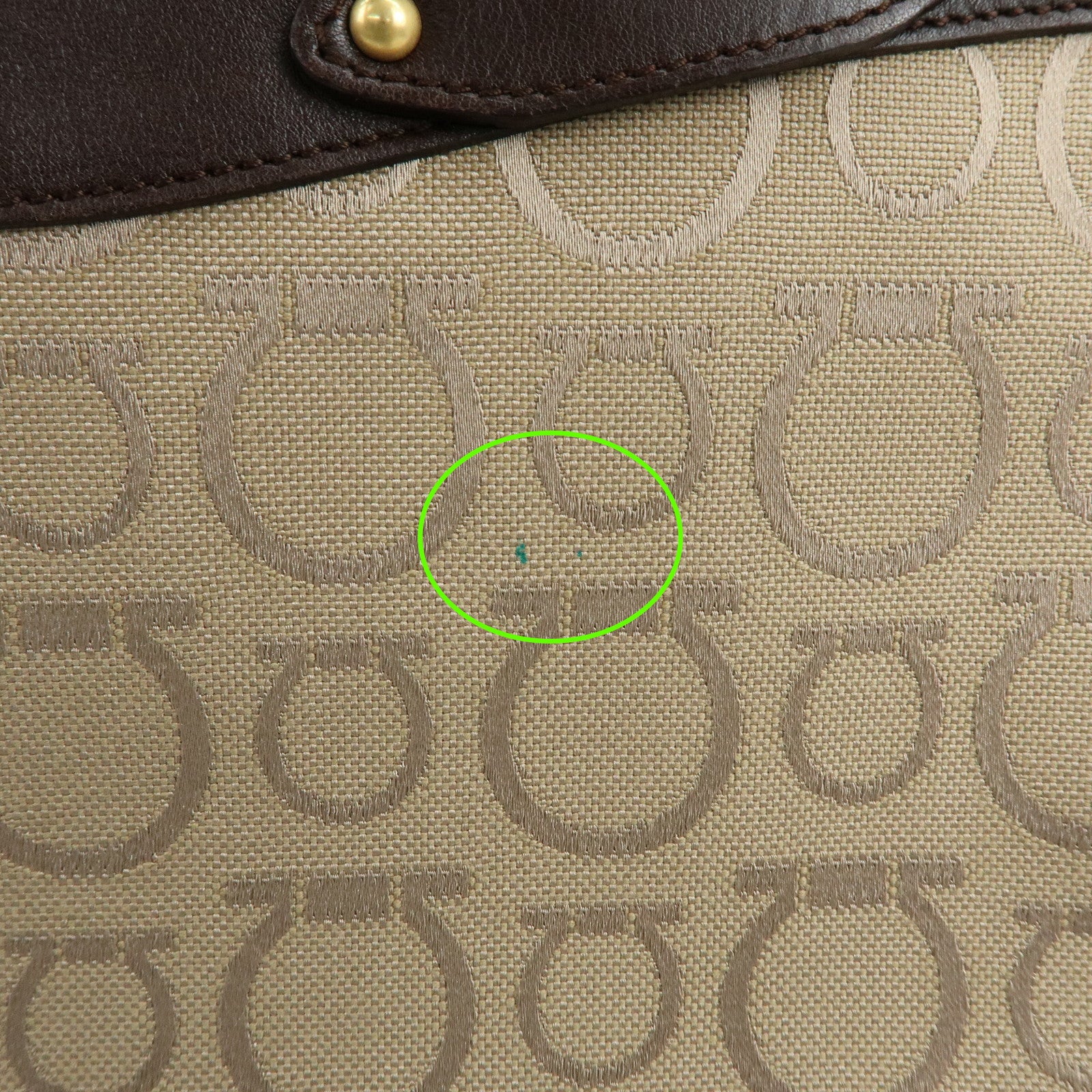 Ferragamo Gancini Canvas Leather Tote Bag Hand Bag Beige Brown