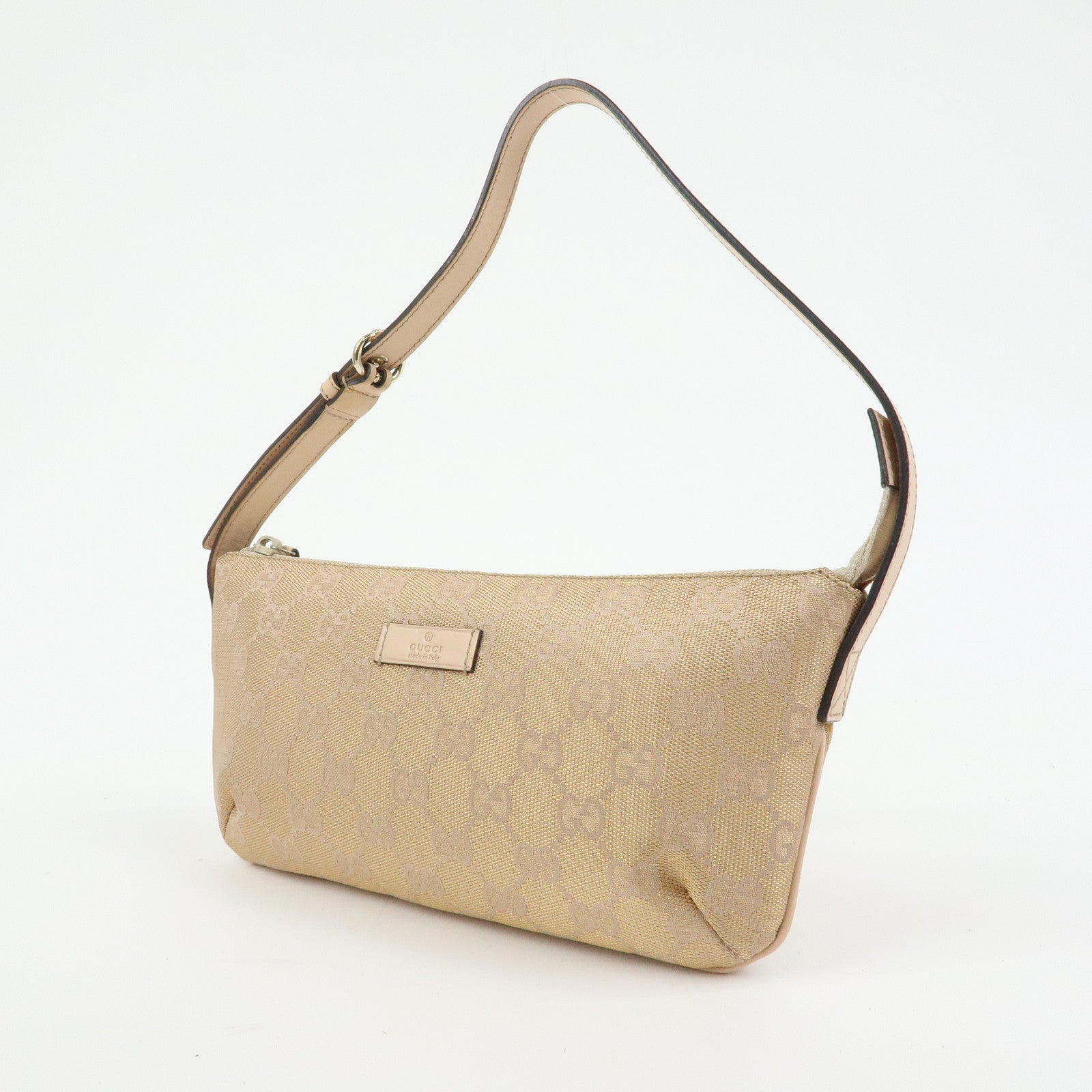 GUCCI GG Canvas Leather Hand Bag Pouch Beige Pink 190393