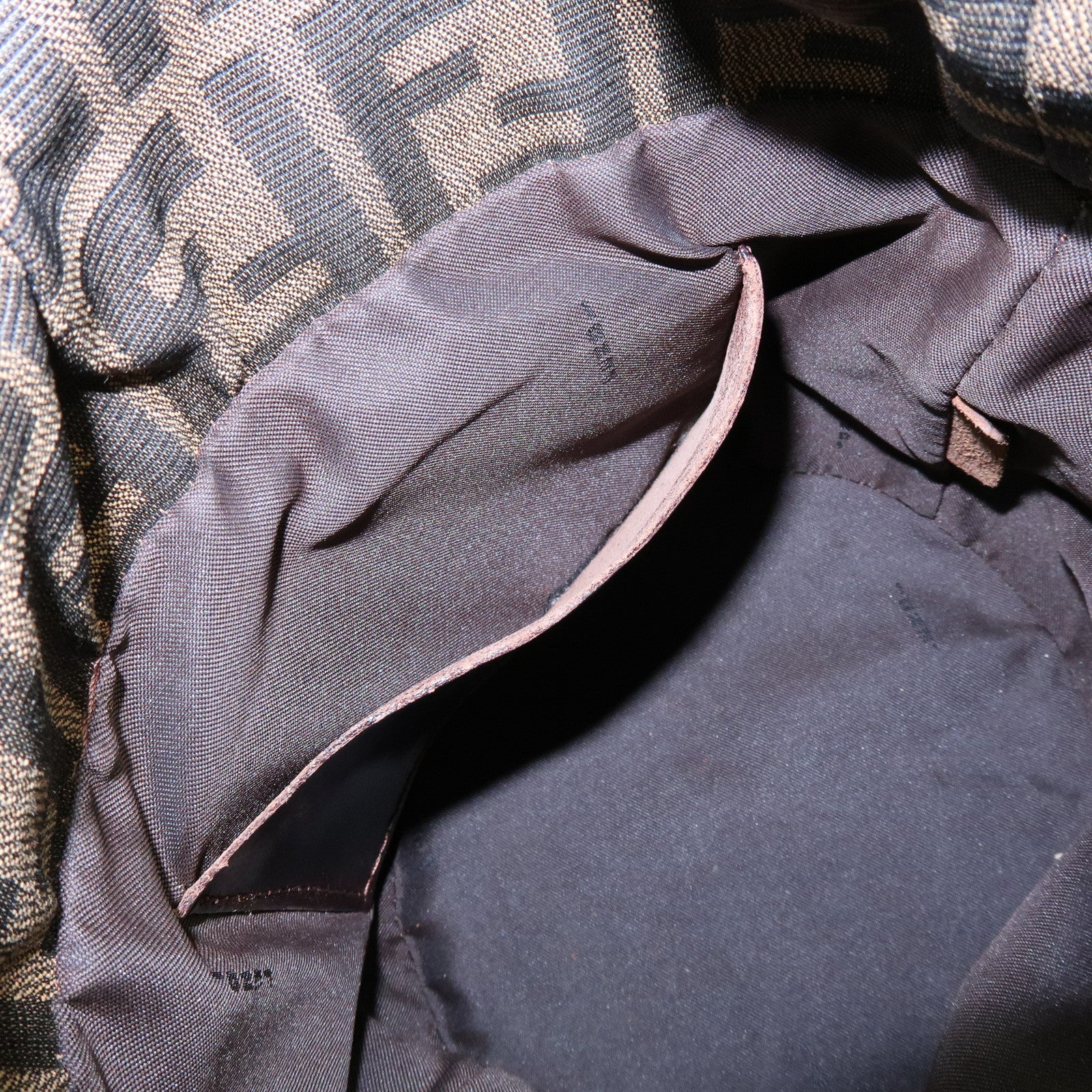 FENDI Zucca Canvas Leather Hand Bag Bucket Bag Brown 16325