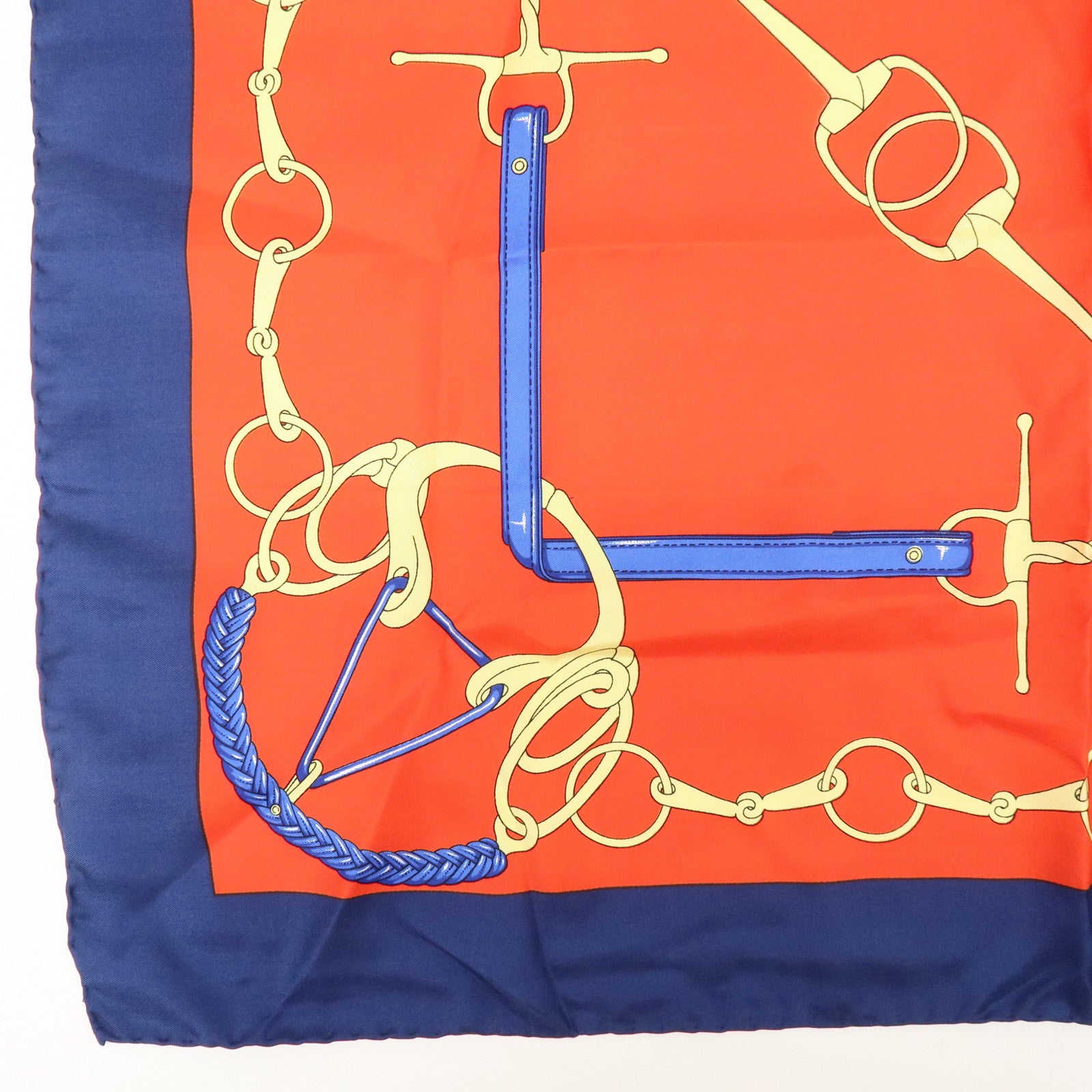 CELINE Set of 2 Silk 100% Scarf Stole Navy Red Gold