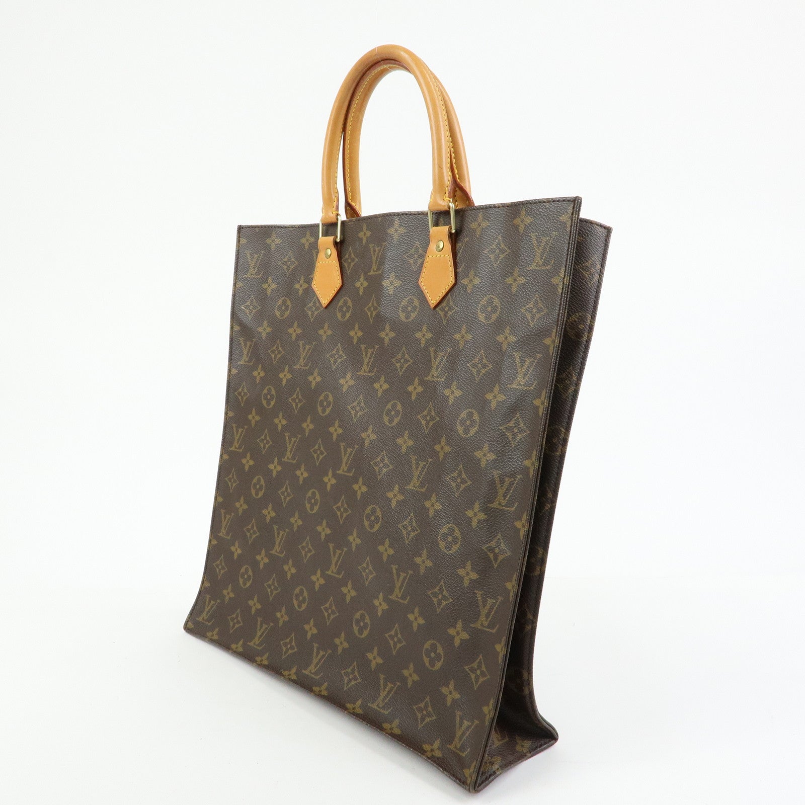 Louis Vuitton Monogram Sac Plat Tote Bag Hand Bag Brown M51140