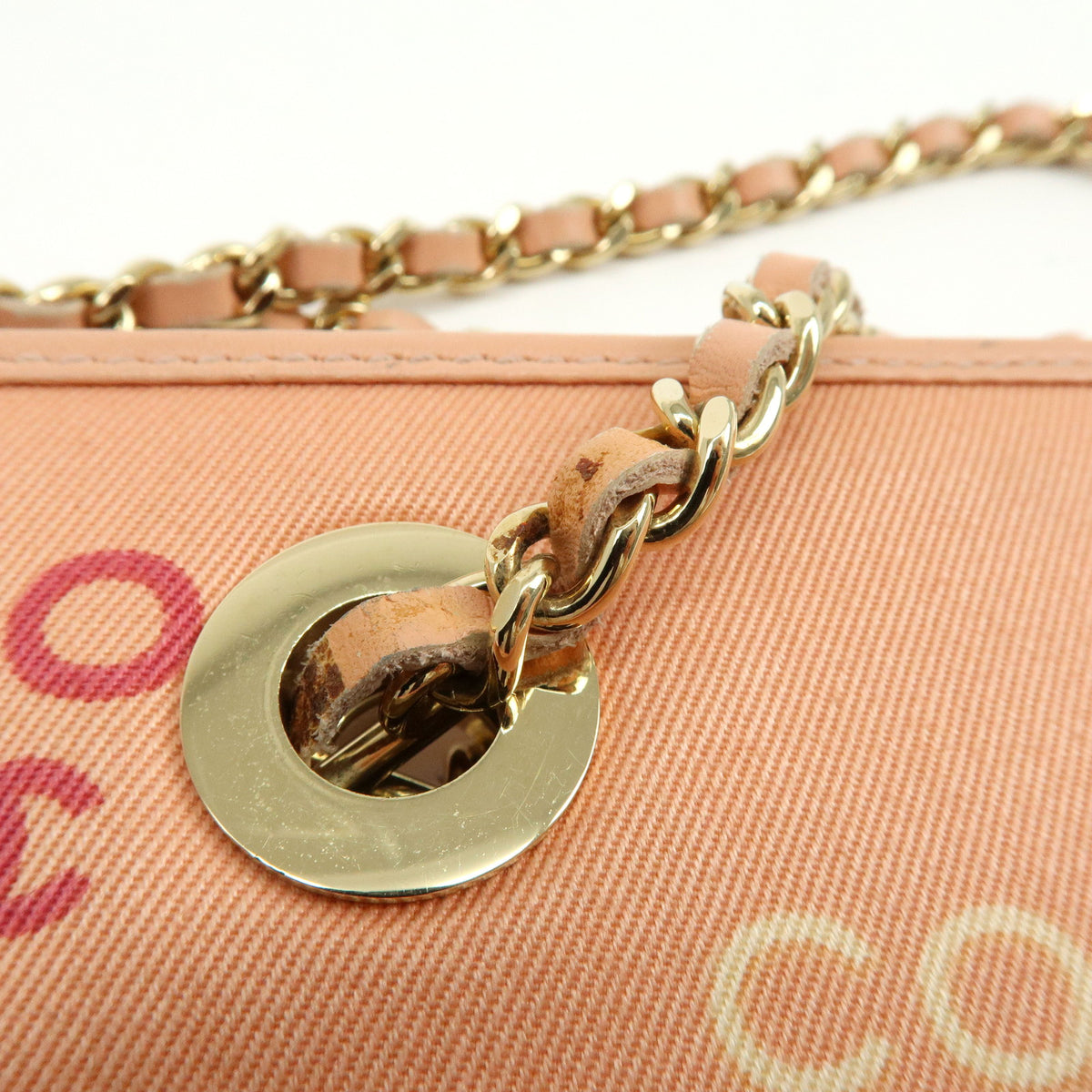CHANEL COCO Mark Canvas Leather Chain Shoulder Bag Tote Bag Pink Orange