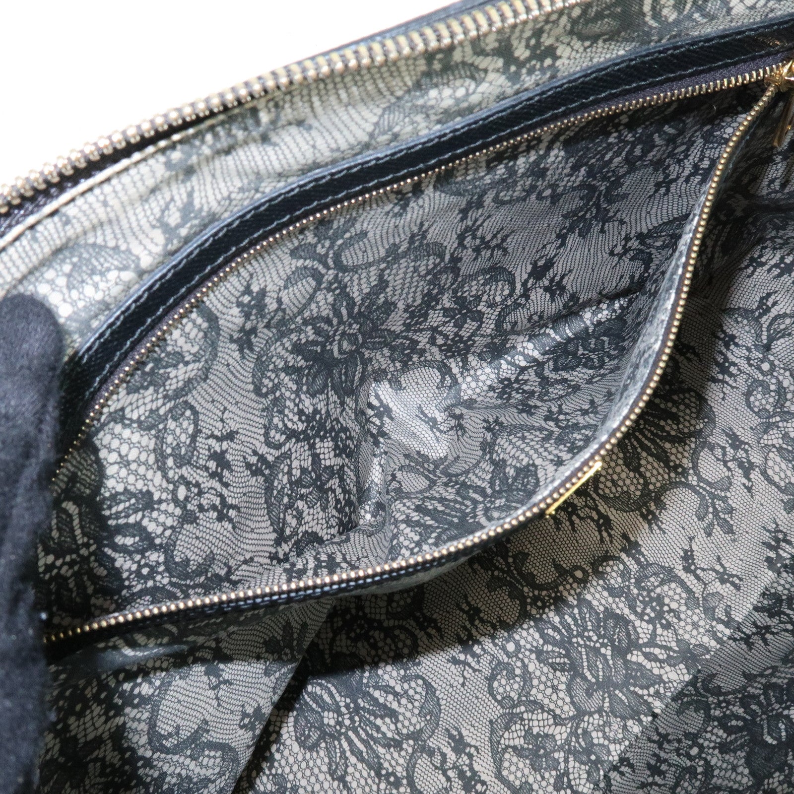 Dolce & Gabbana PVC Leather Tote Bag Shoulder Bag Lace Print Ivory
