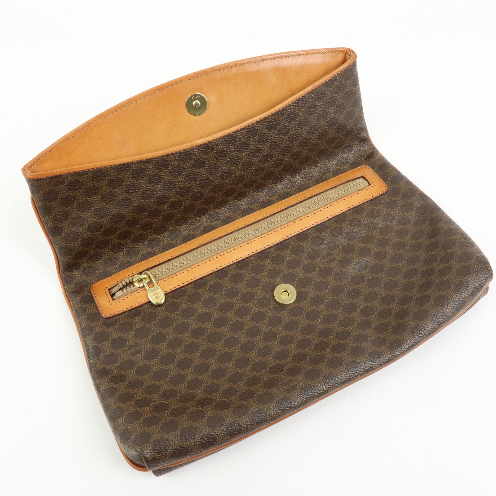 CELINE Macadam Leather Flap Clutch Bag Brown