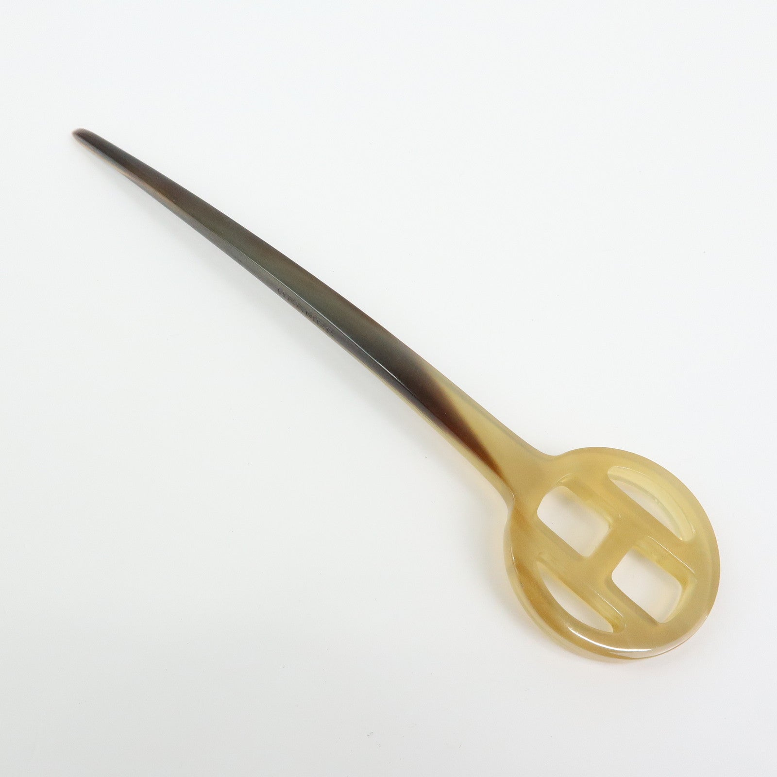 HERMES Buffalo Horn Hair Pin Rocaille Kanzashi Natural Brown