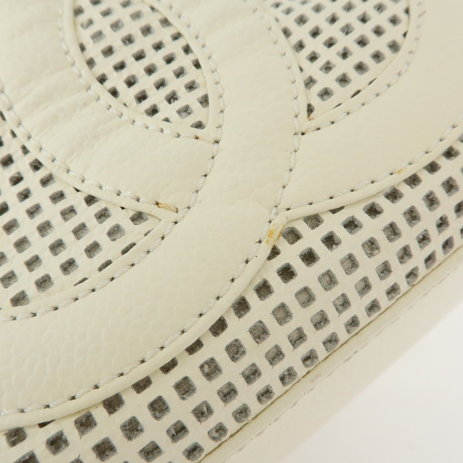 CHANEL COCO Mark Calf Leather Hand Bag Perforated Design Ivory