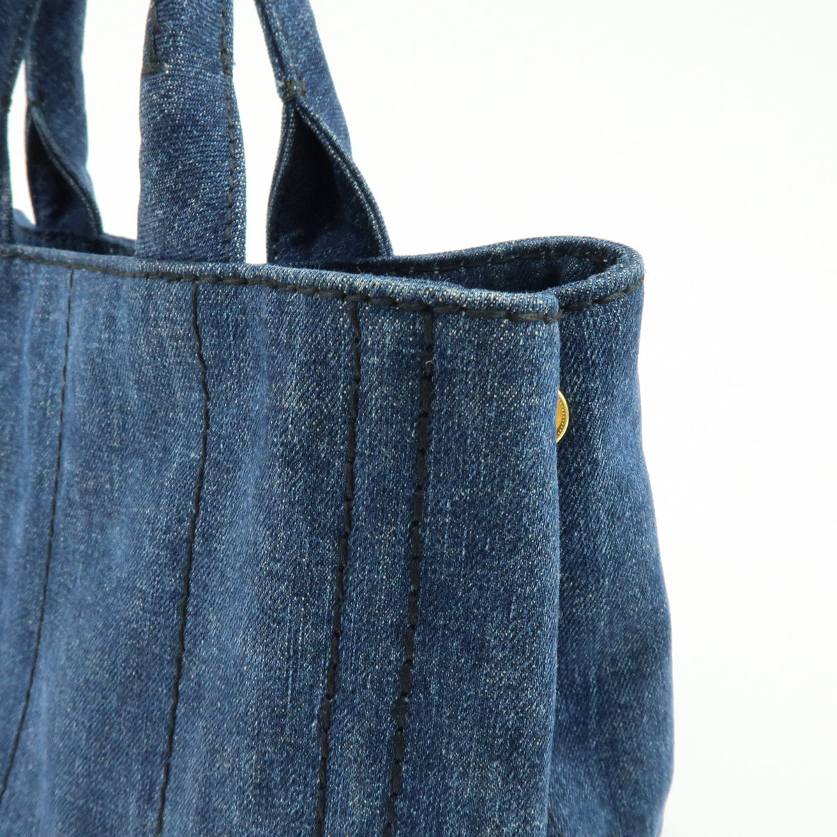 PRADA Canapa Mini Triangle Logo Denim 2Way Bag Hand Bag Blue 1BG439