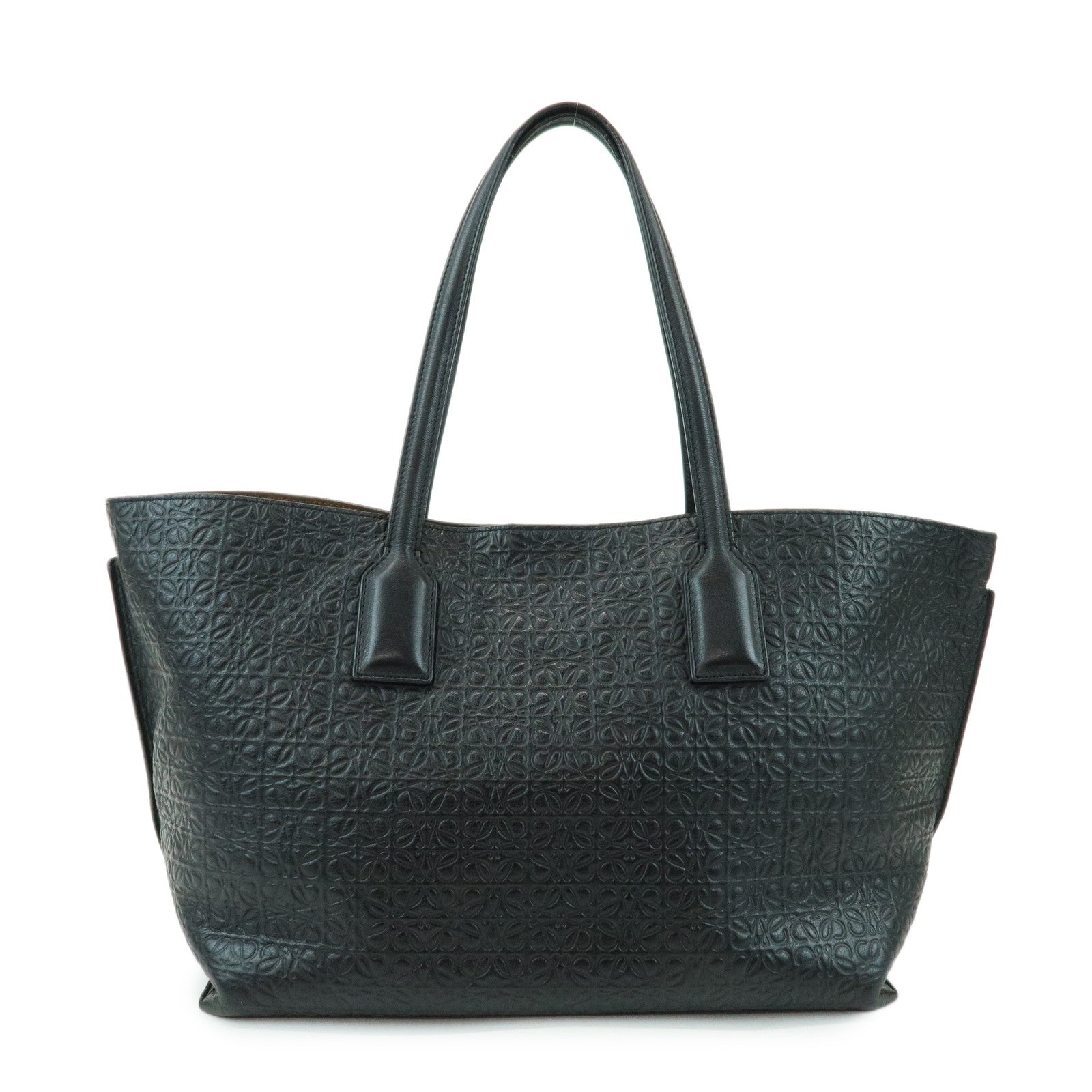 LOEWE Repeat Anagram Calf Leather T Shopper Tote Bag Shoulder Bag Black