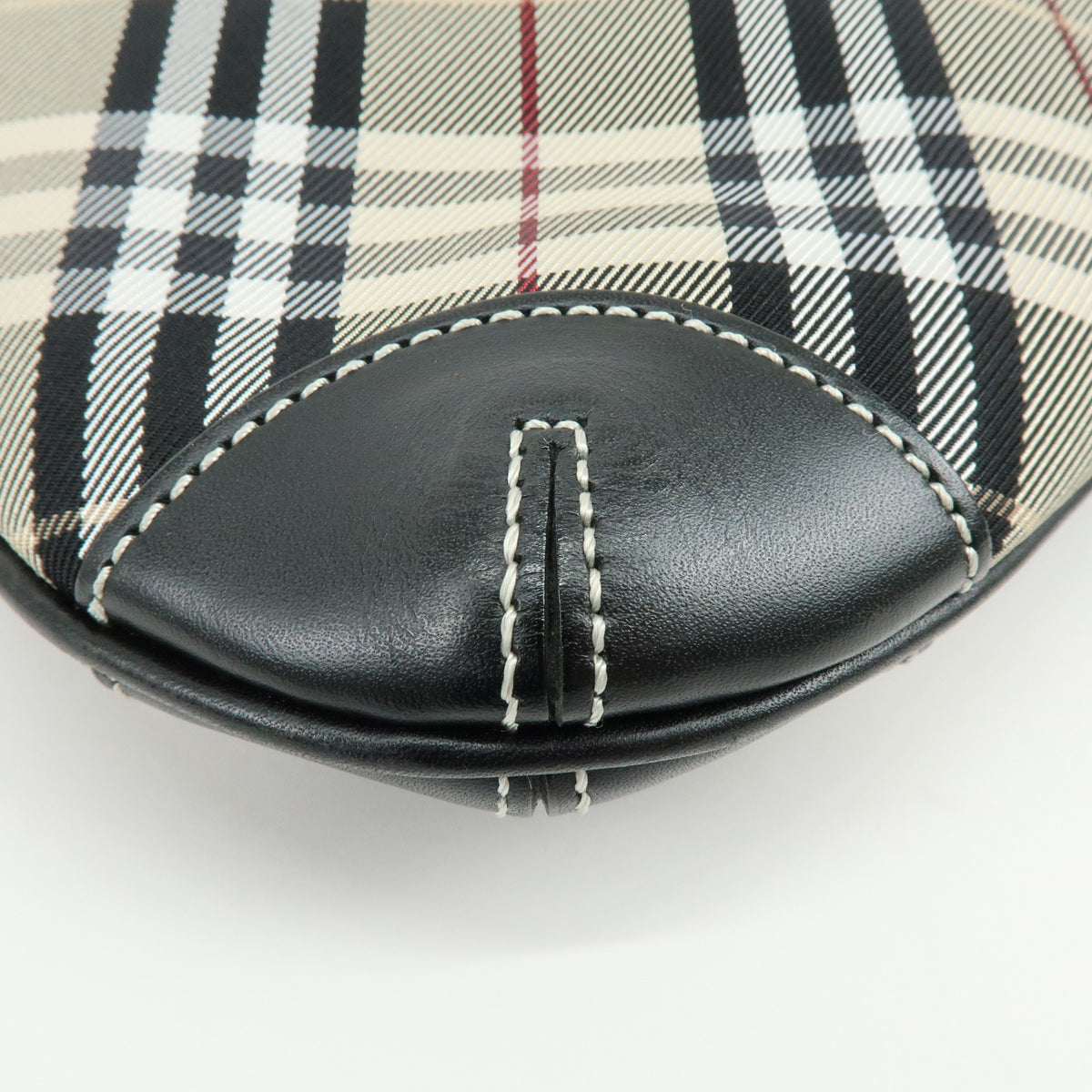 BURBERRY Blue Label Nova Plaid Canvas Leather Shoulder Bag Beige Black