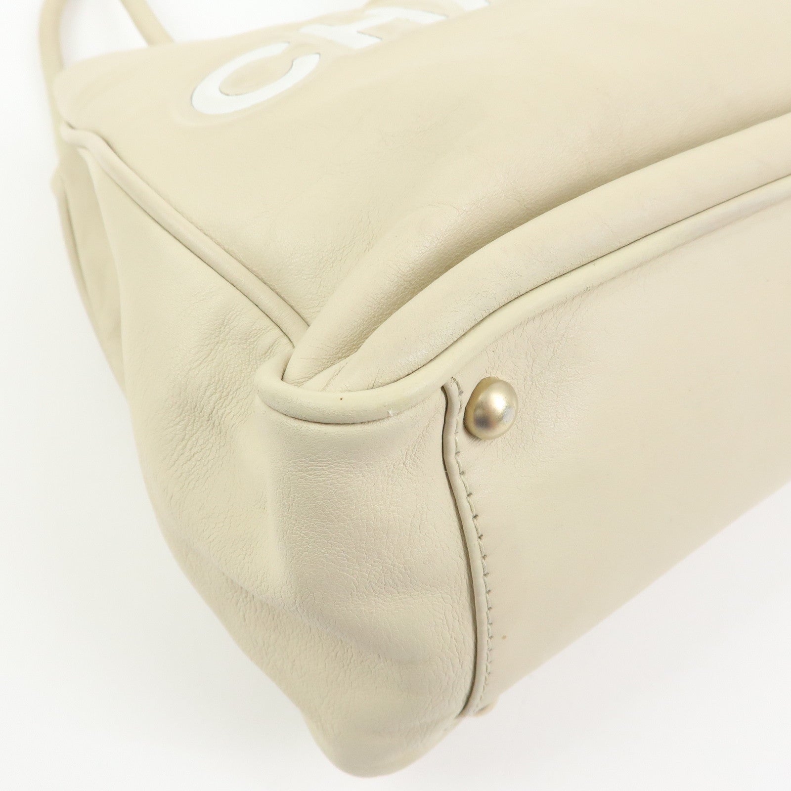 CHANEL Logo Camellia Leather Tote Bag Shoulder Bag Beige A20856