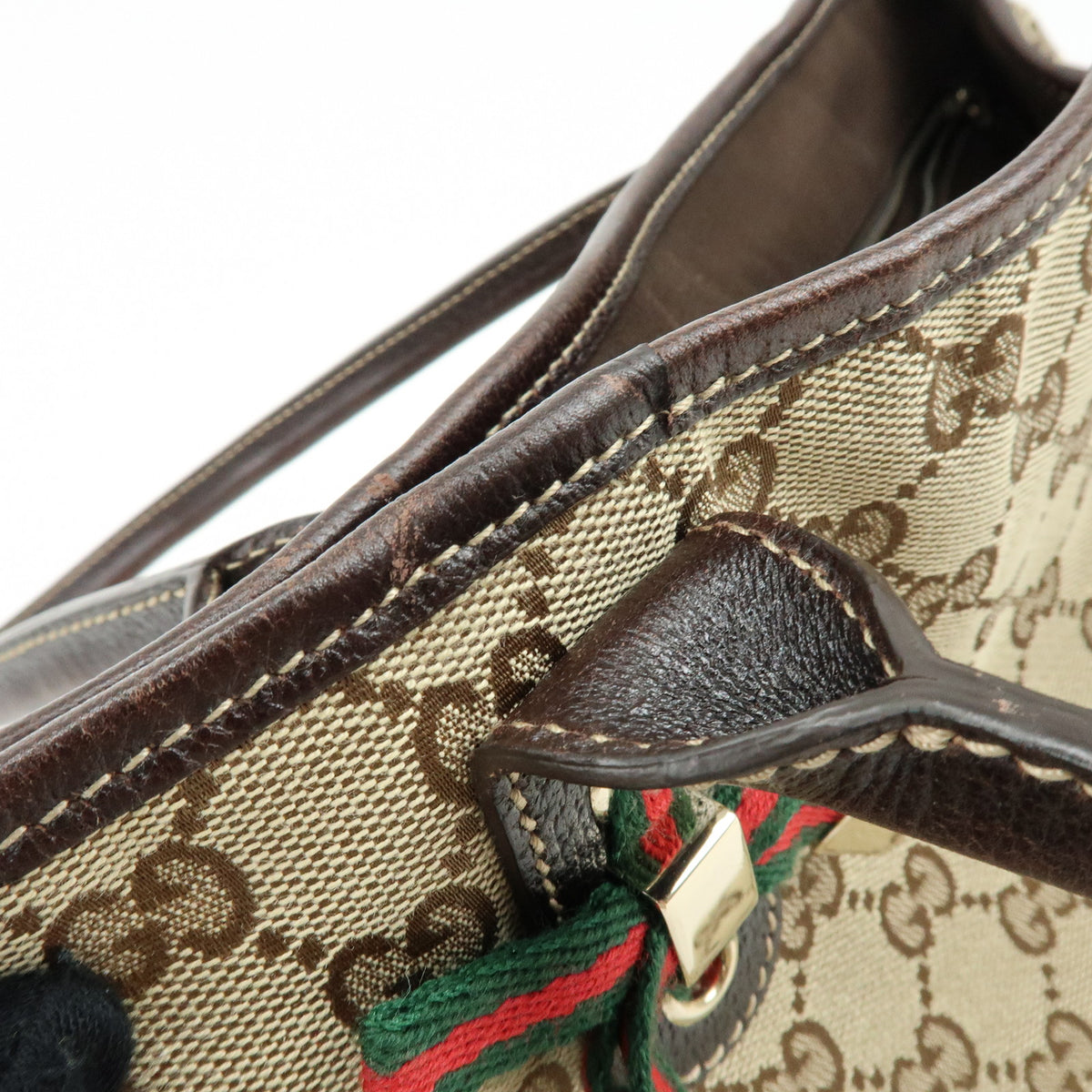 GUCCI Princy Sherry GG Canvas Leather Tote Bag Beige Brown 163805