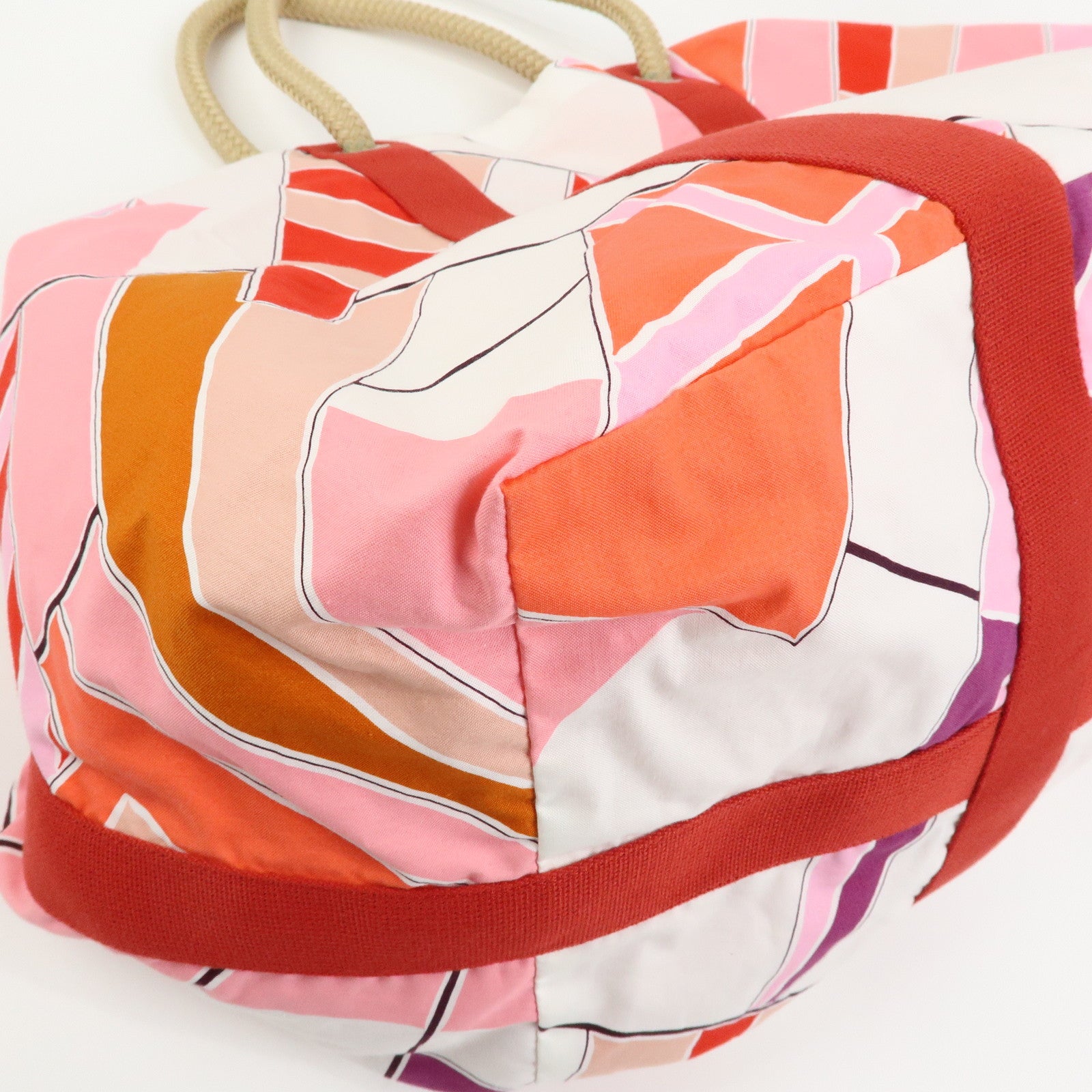 HERMES Cabas Drapeaux Au Vent Cotton Beach Bag Tote Bag Pink Red White