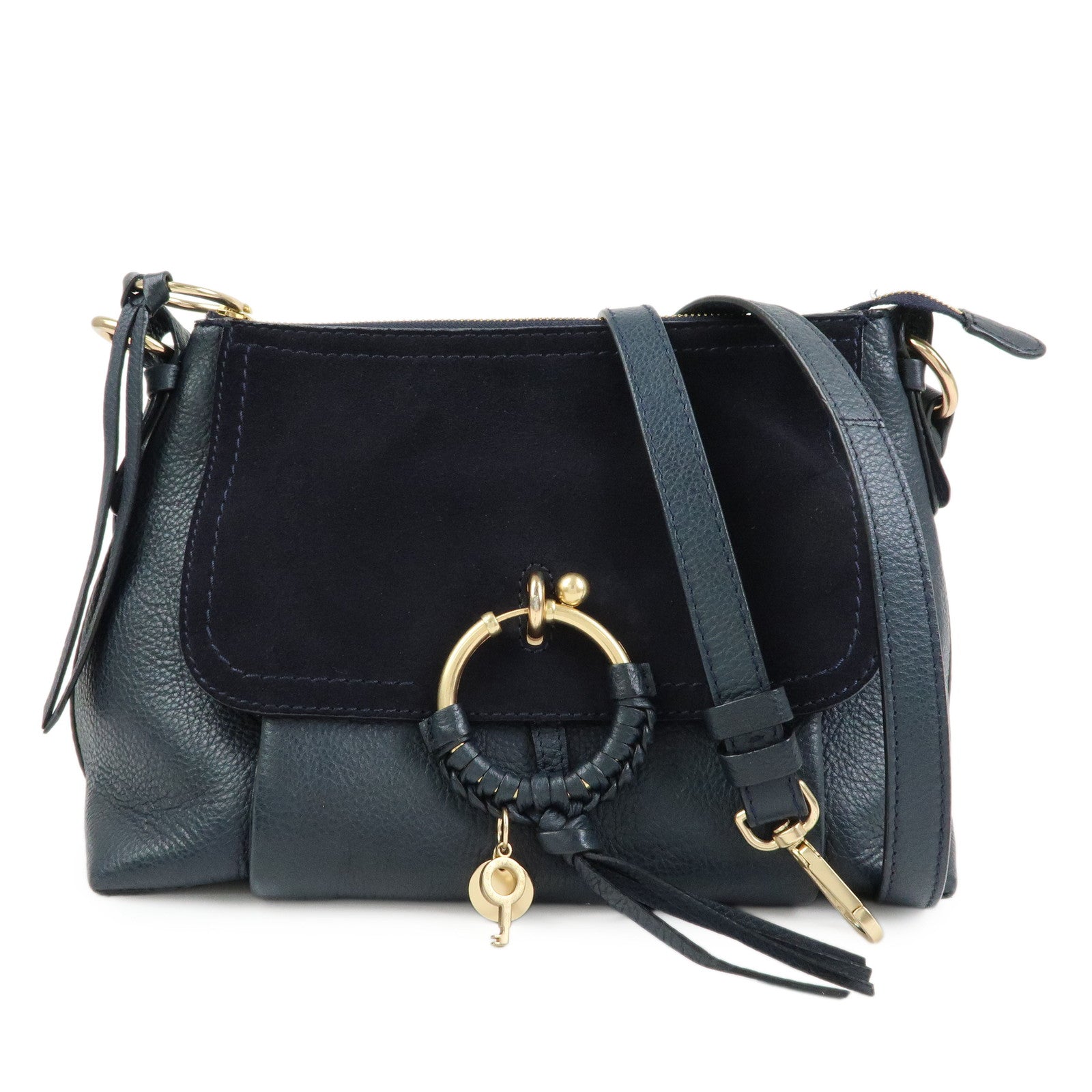 バッグ SeeByChloe Joan2way Leather shoulderBag Chloe See by Chloe Joan Leather Suede 2Way Shoulder Bag Dark Navy