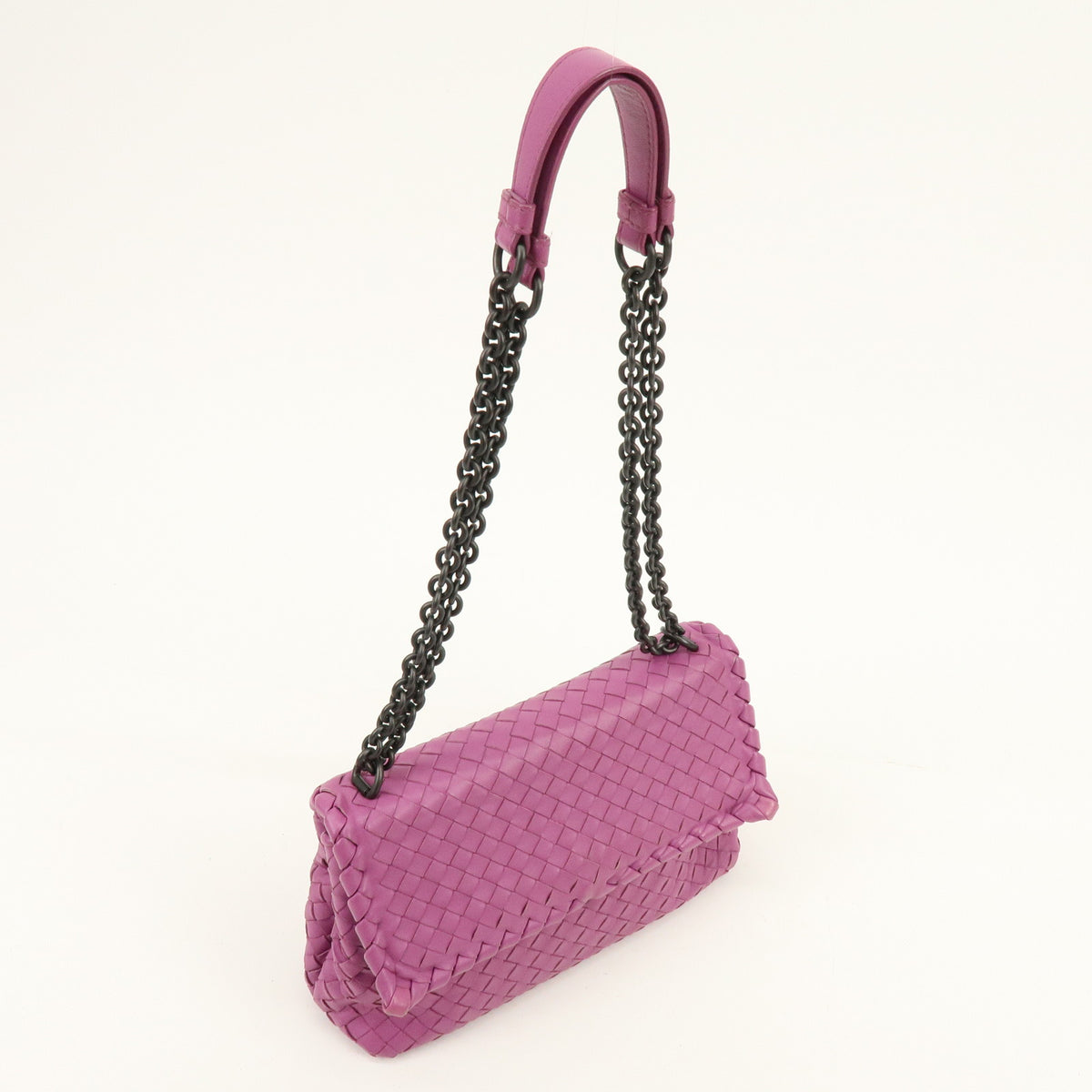 BOTTEGA VENETA Intrecciato Leather Chain Shoulder Bag Purple