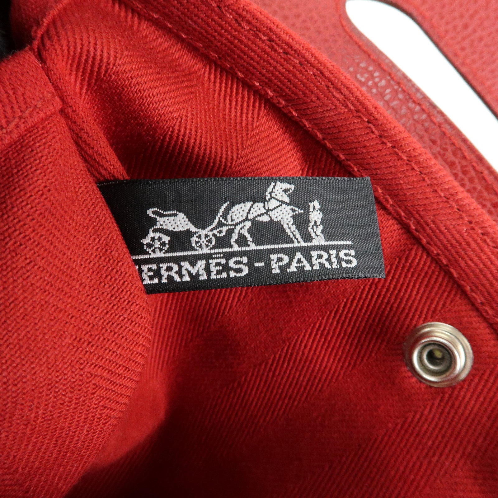 HERMES Valparaiso PM Toile Chevron Leather Hand Bag □J Stamped Red