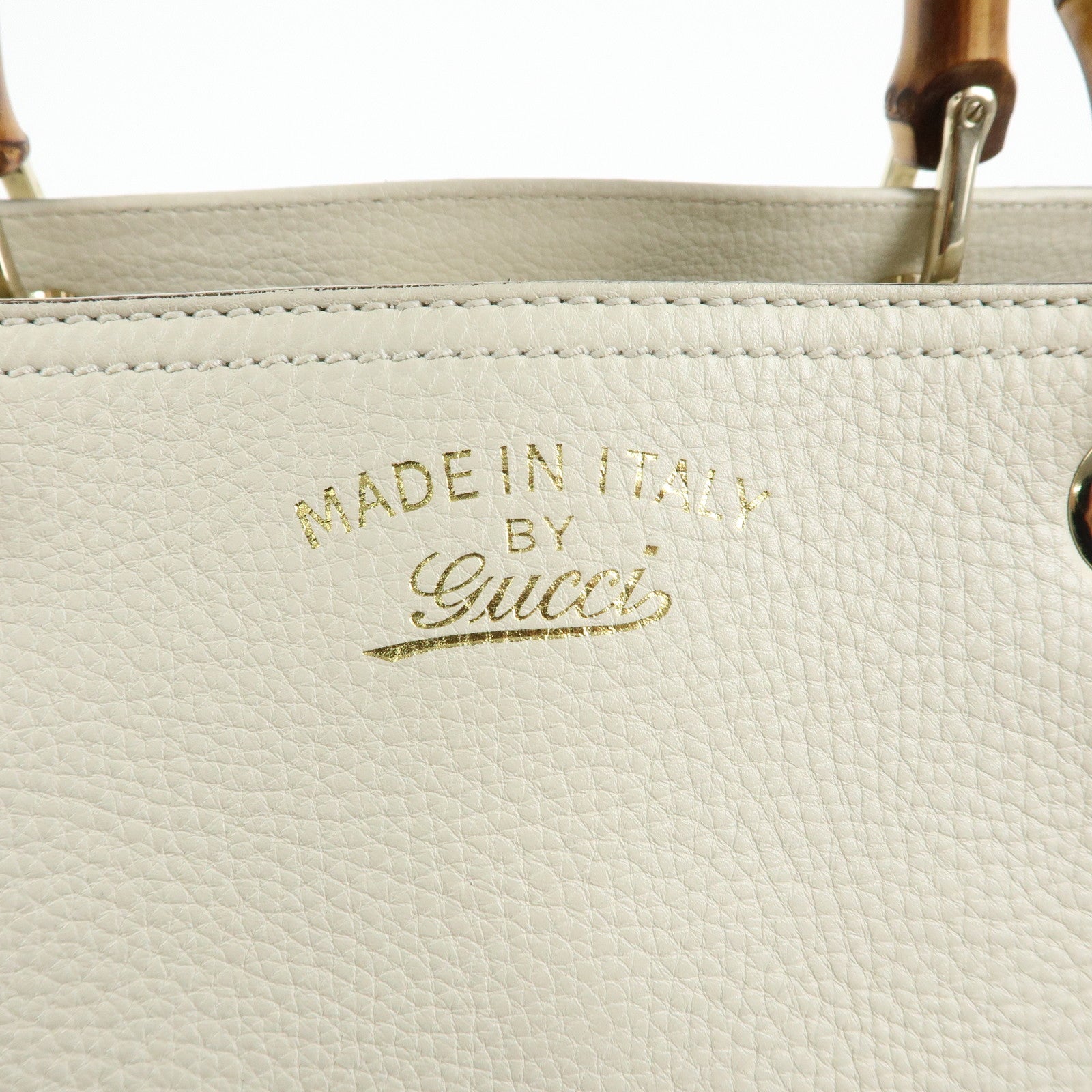 GUCCI Bamboo Shopper Medium Leather 2Way Bag Hand Bag White 323660