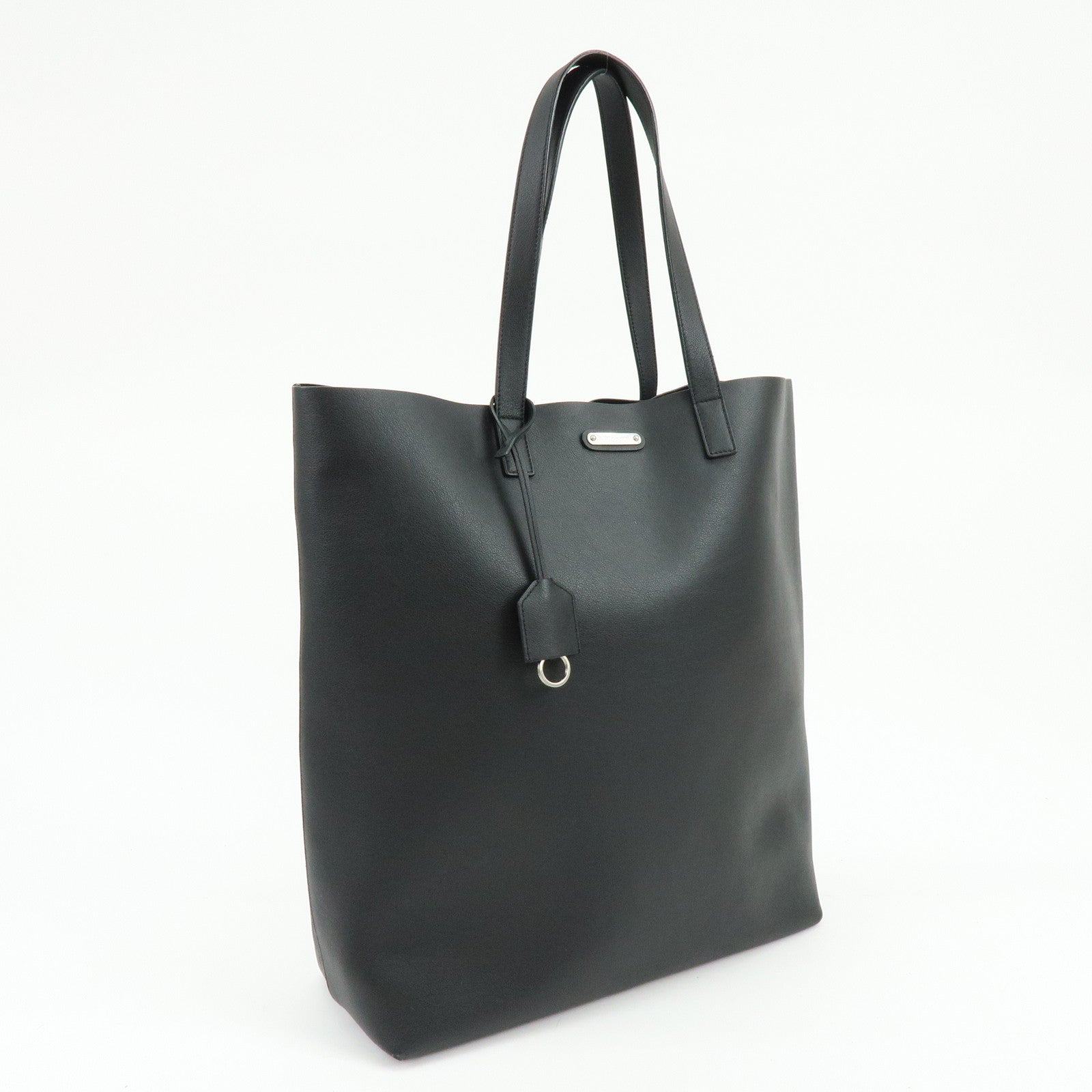 SAINT LAURENT Leather Sac Shopping Tote Bag Shoulder Bag Black 467946