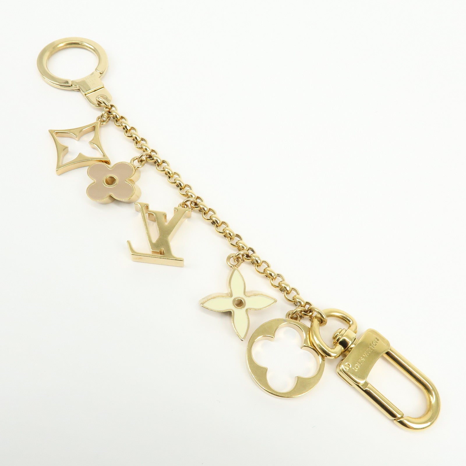 Louis Vuitton Fleur de Monogram Metal Bag Charm Key Chain Gold M65111
