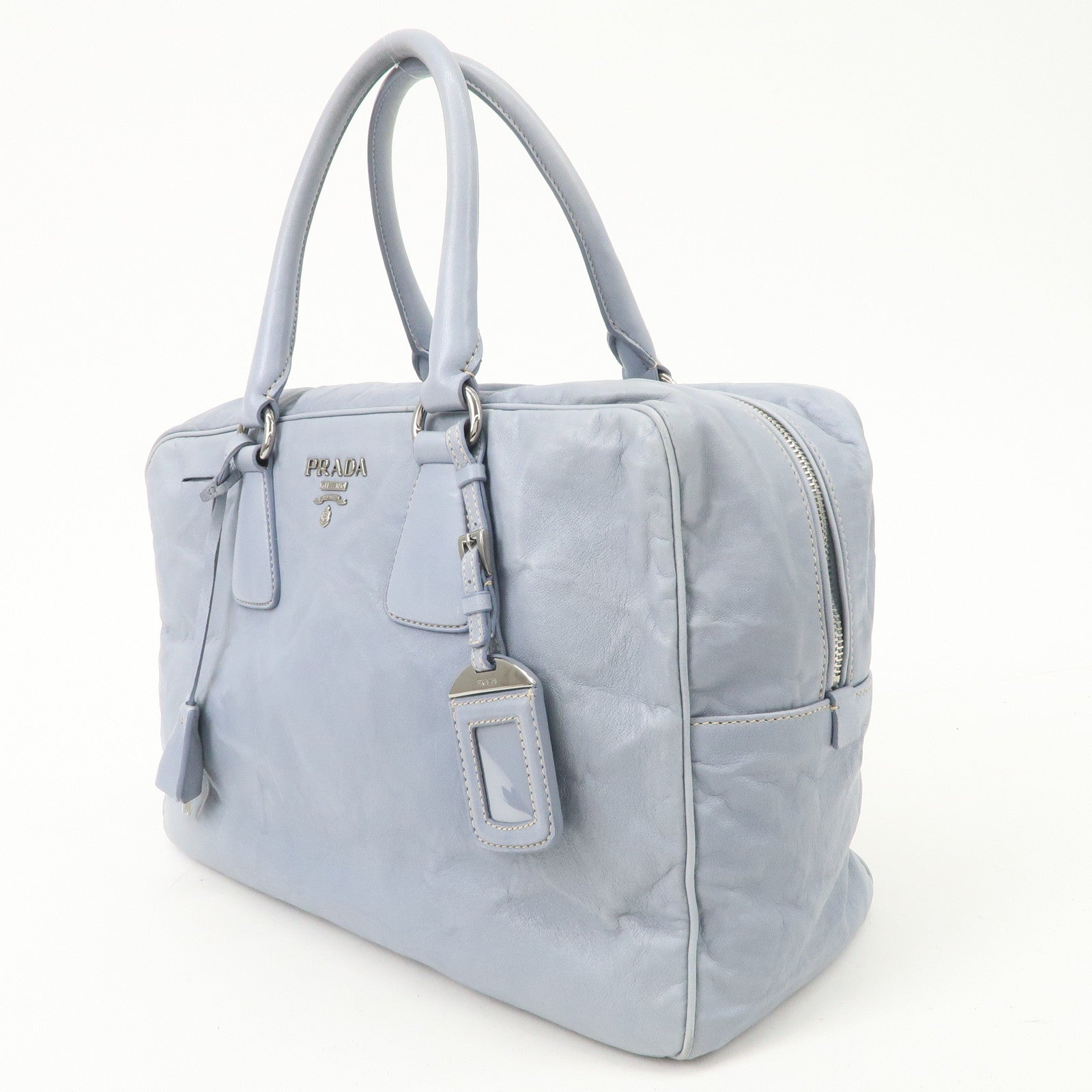 PRADA Logo Leather Shoulder Bag Hand Bag Blue BL094F Used