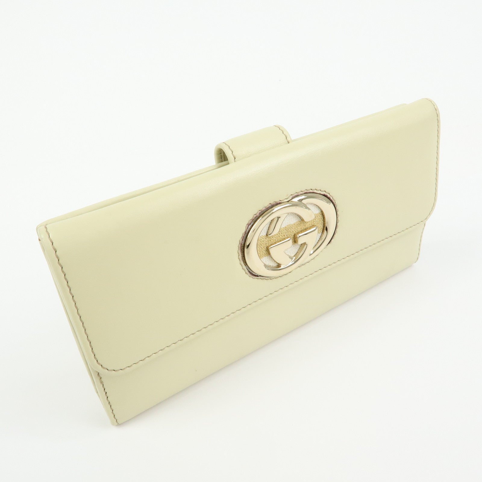GUCCI Interlocking G Leather W Hook Long Wallet Ivory 162360