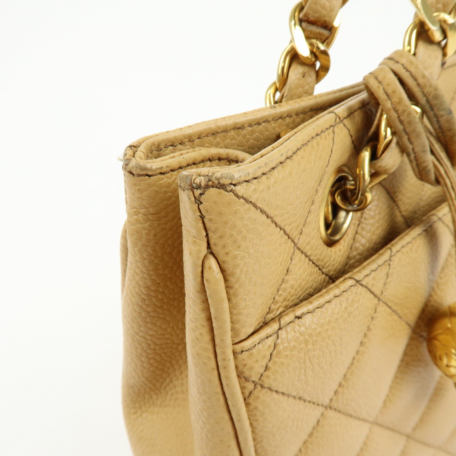 CHANEL Matelasse Caviarskin Shoulder Bag Hand Bag Beige