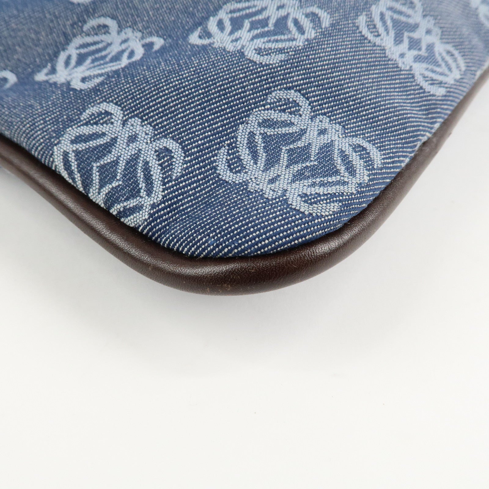 LOEWE Repeat Anagram Canvas Leather Shoulder Bag Crossbody Bag Blue Used