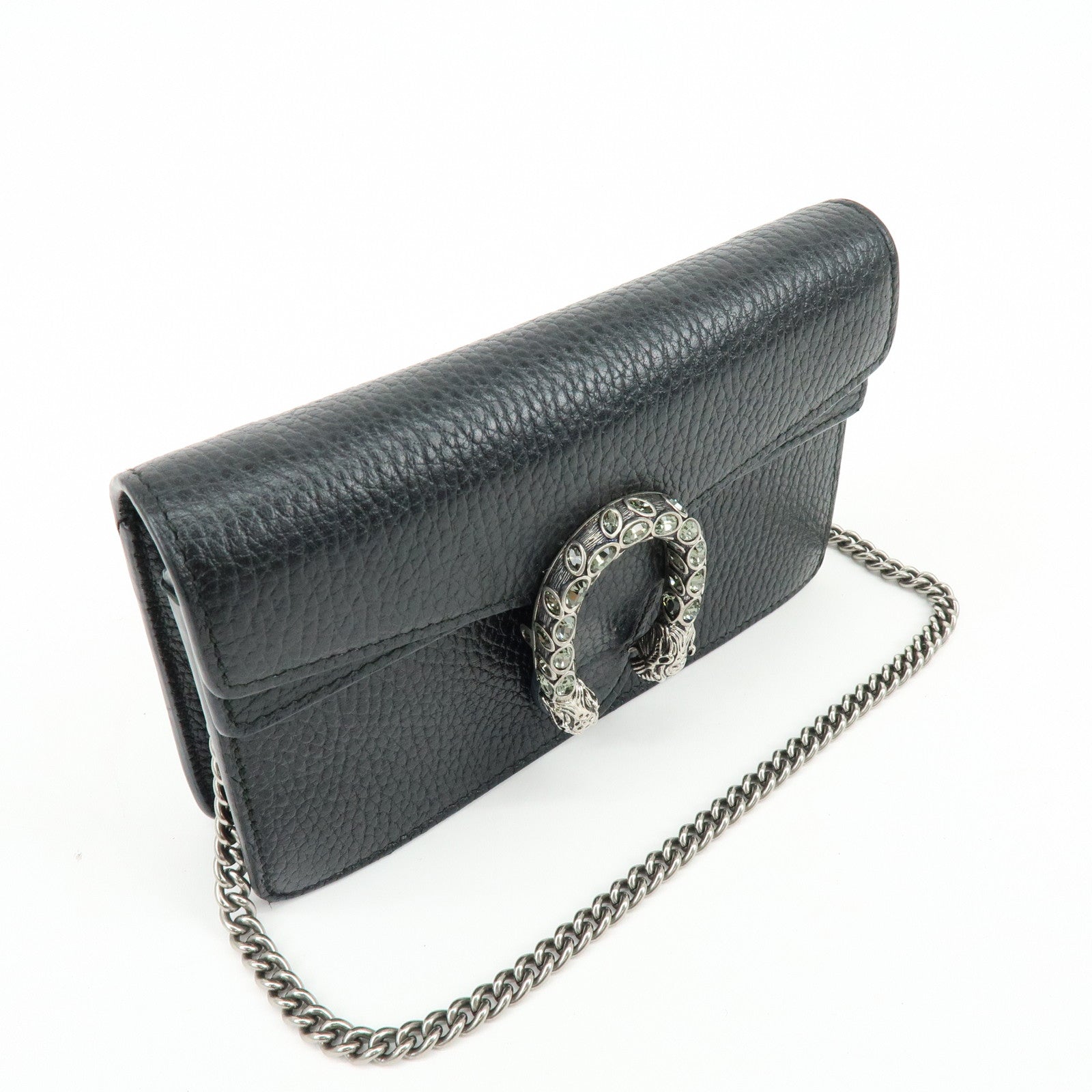 GUCCI Dionysus Super Mini Bag Leather Chain Shoulder Bag Black