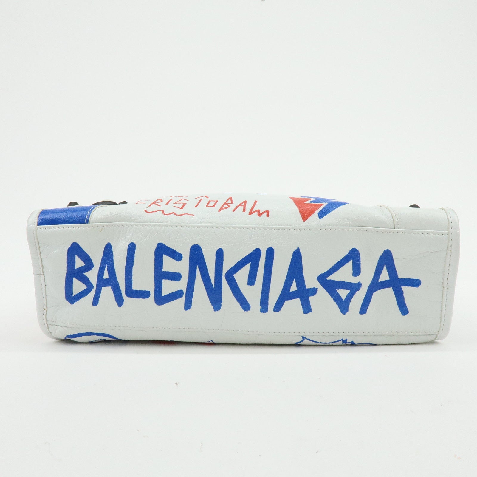 BALENCIAGA City Graphiti Classic Leather 2Way Bag Hand Bag White 431621