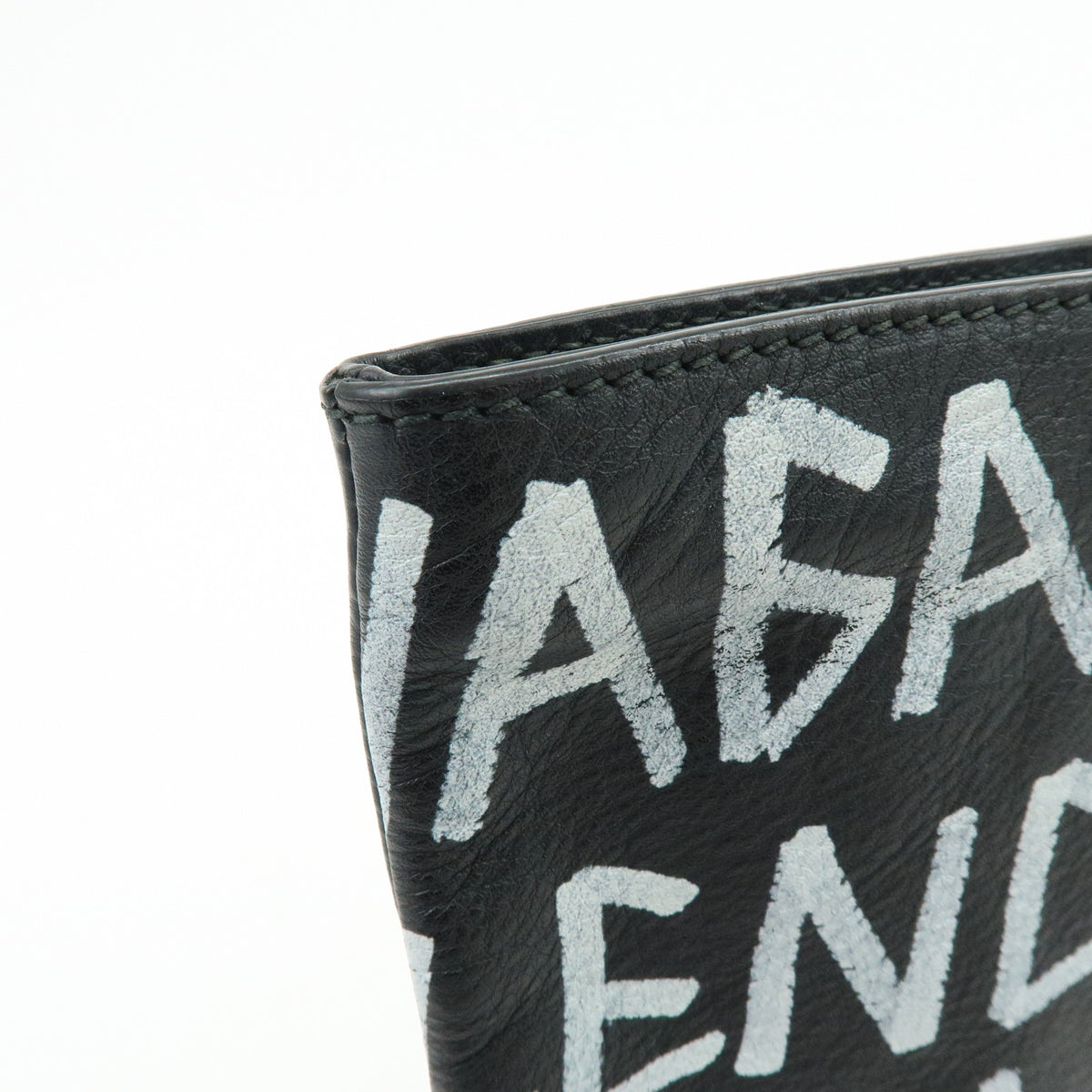 BALENCIAGA Graffiti Leather Clutch Bag Flat Pouch Black White