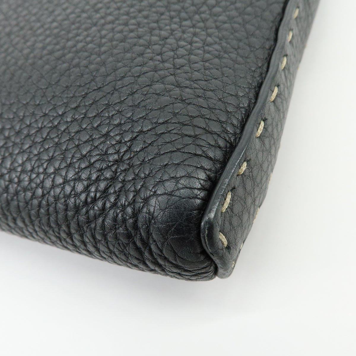 FENDI Selleria Leather Canvas Shoulder Bag Crossbody Bag Black 8BT092