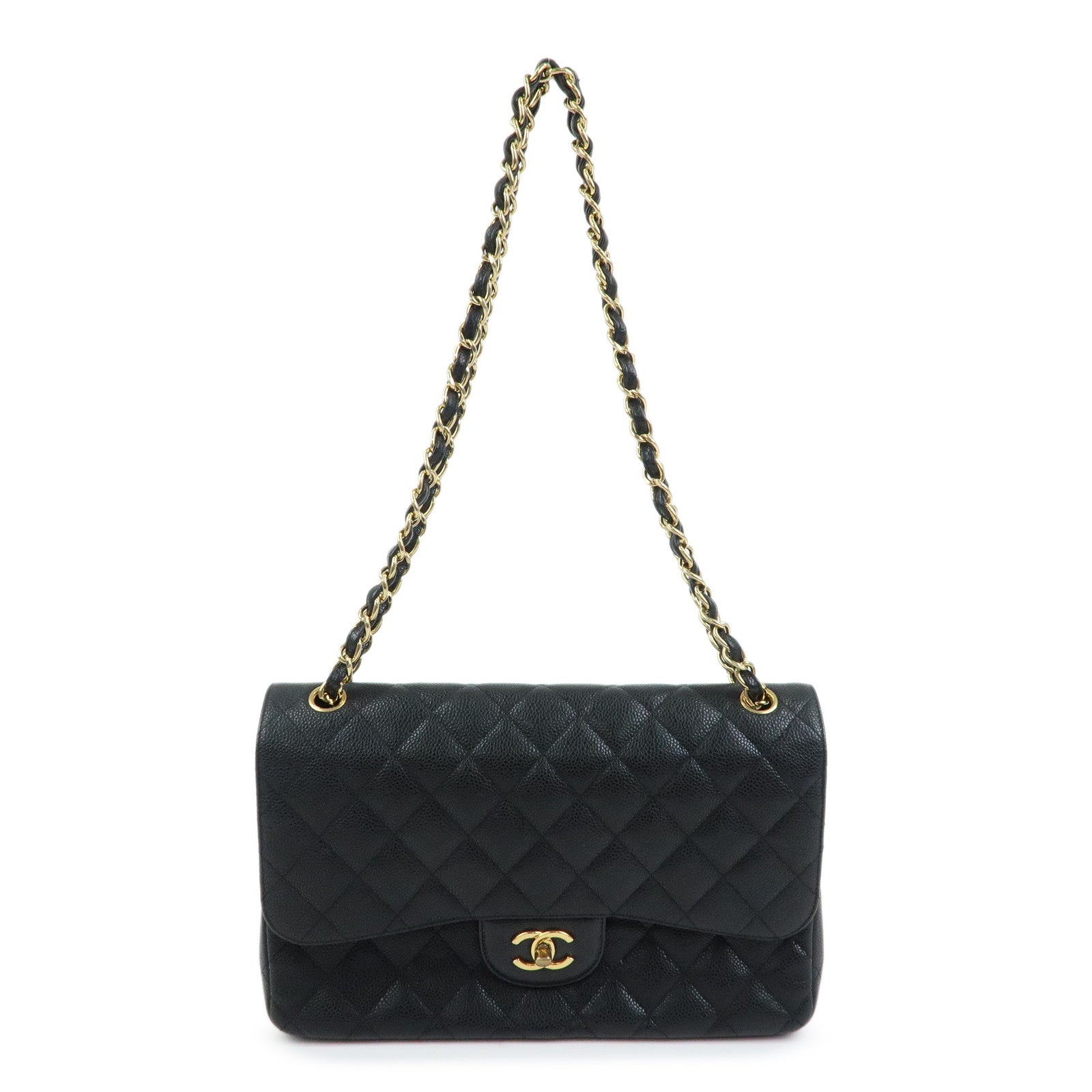 CHANEL Matelasse 30 W Flap Caviarskin Chain Shoulder Bag Black A58600