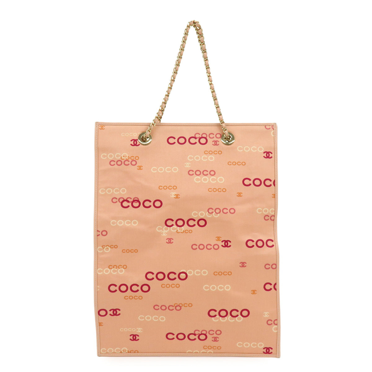 CHANEL COCO Mark Canvas Leather Chain Shoulder Bag Tote Bag Pink Orange