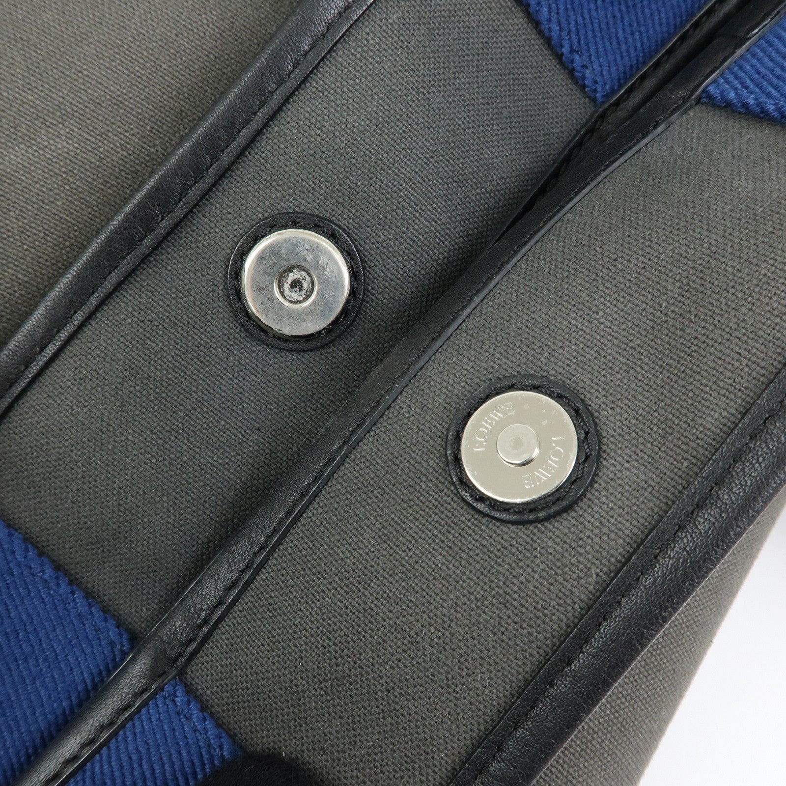 LOEWE Logo Canvas Leather Tote Bag Shoulder Bag Hand Bag Gray Blue