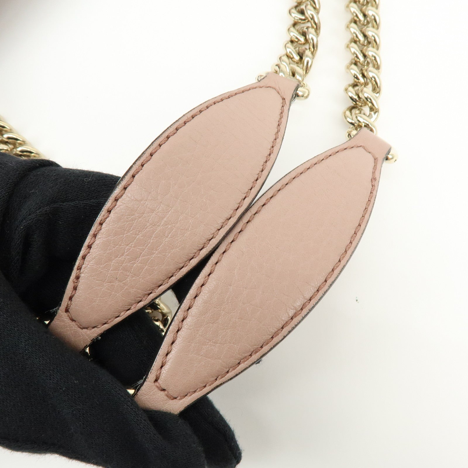 GUCCI SOHO Interlocking G Leather Chain Shoulder Bag Tassel Pink 308982