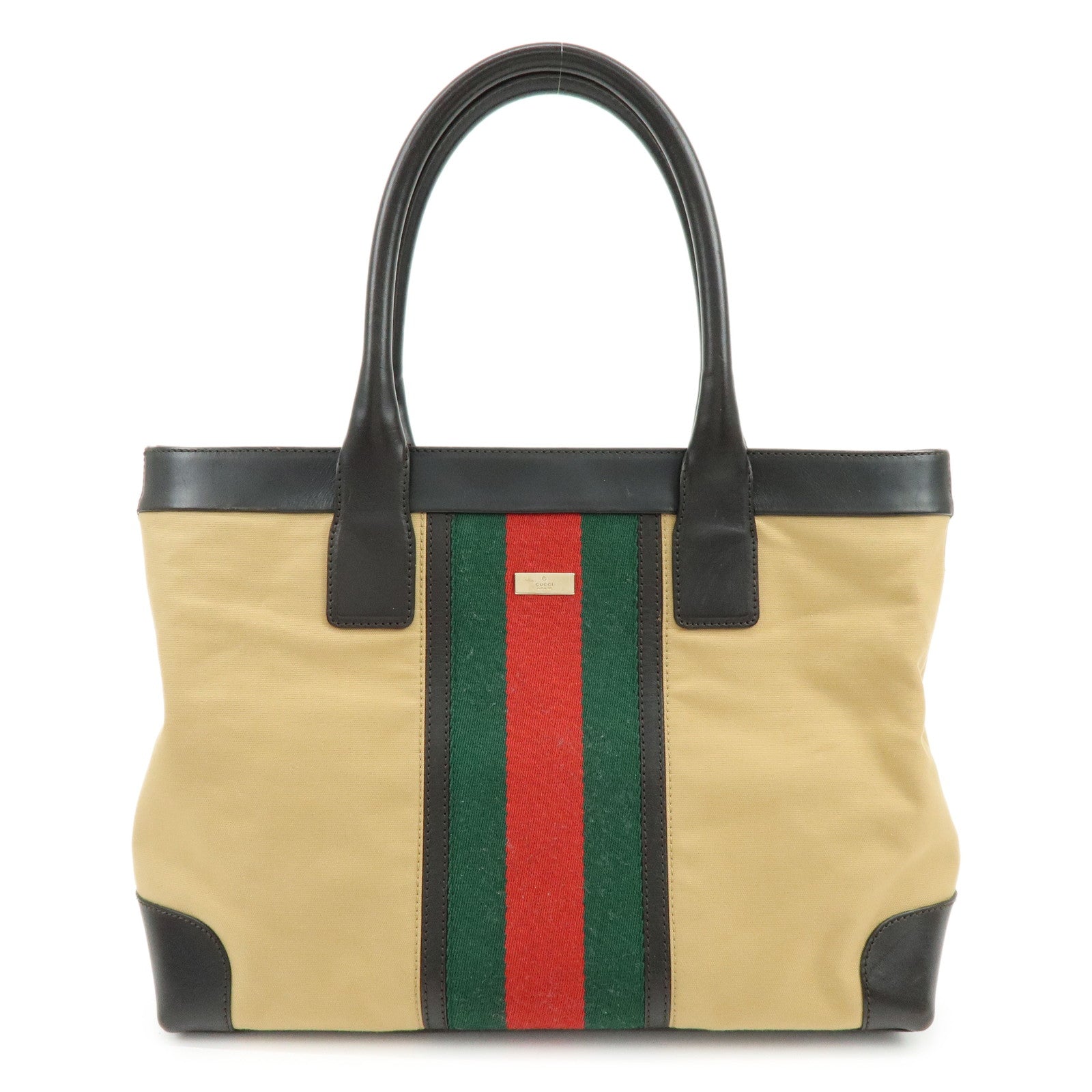 GUCCI Sherry Canvas Leather Tote Bag Shoulder Bag Brown Beige 002・1119