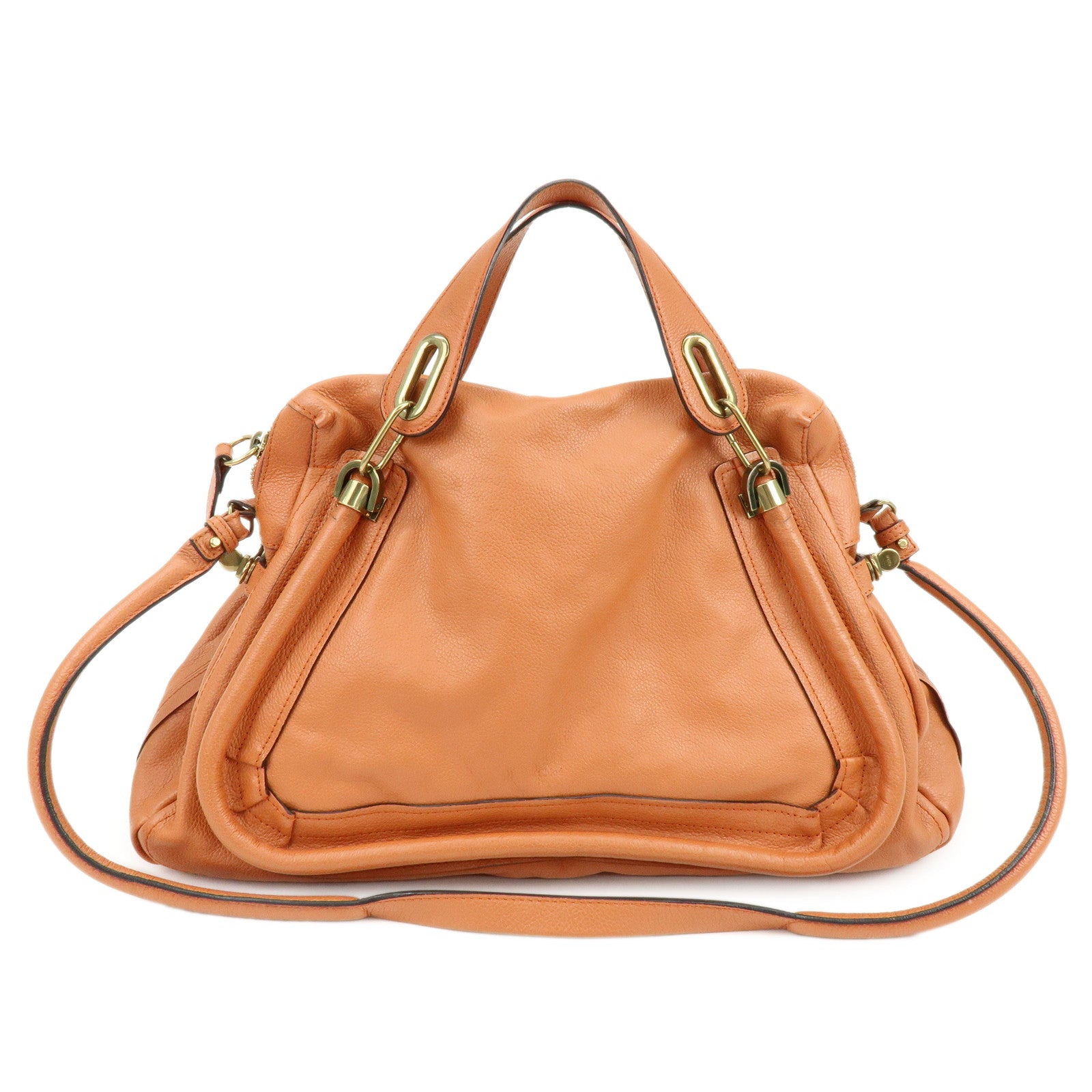 Chloe Paraty Leather 2Way Bag Shoulder Bag Hand Bag Orange