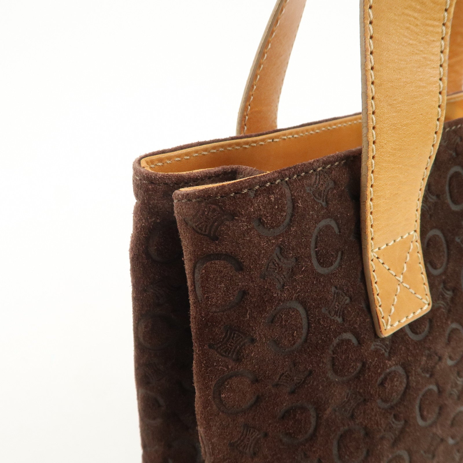 CELINE C Macadam Suede Leather Tote Bag Hand Bag Dark Brown Used