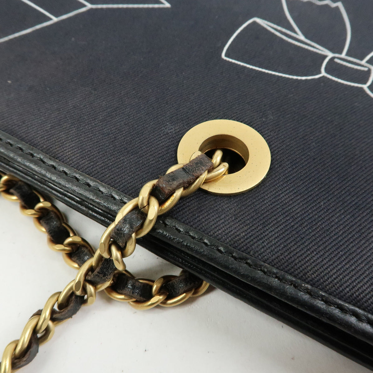 CHANEL Icon Line Canvas Leather Tote Bag Hand Bag Black